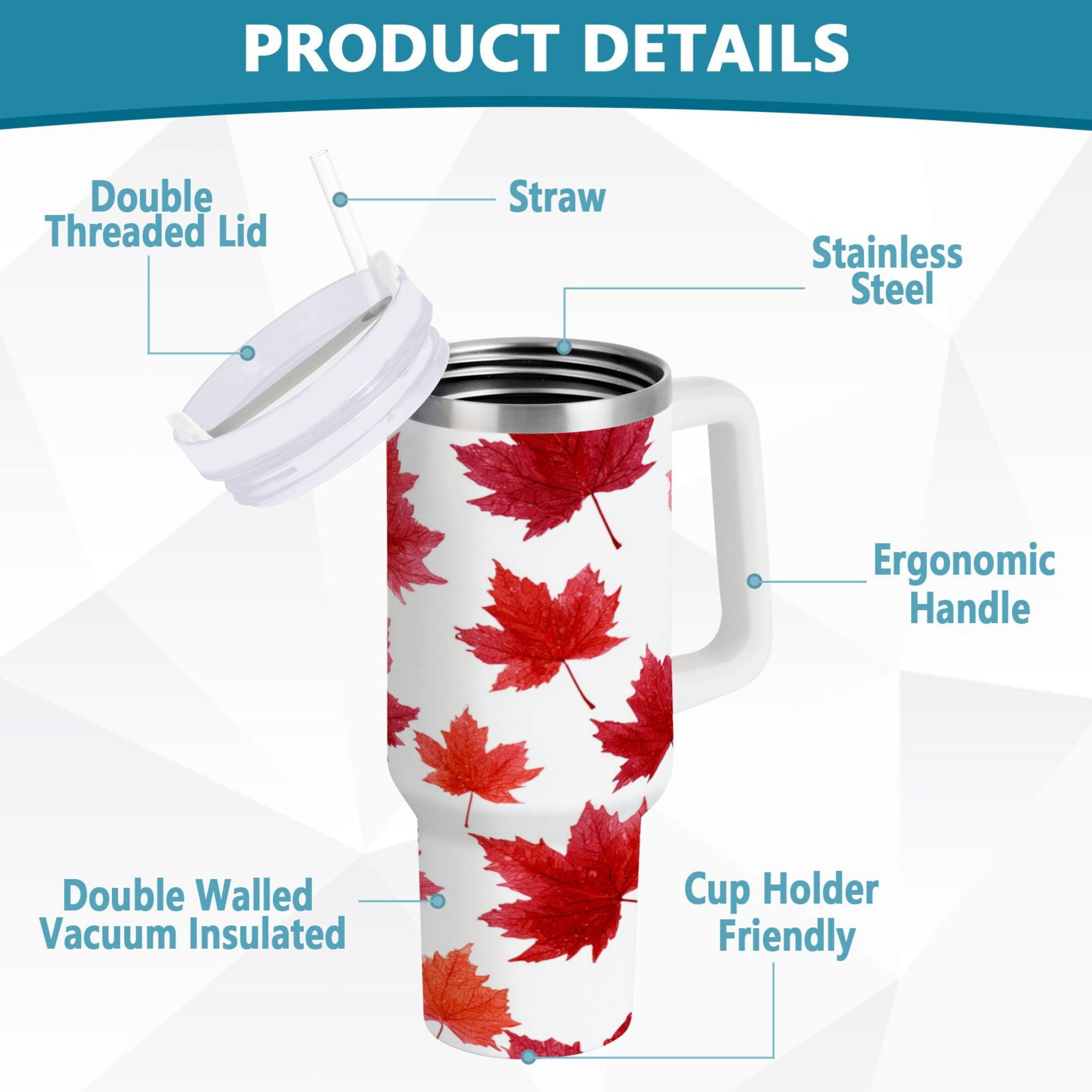 30 oz Insulated Stainless Steel Tumbler Double Wall Stainless Steel Tumbler with 2-Way Drinking Vibrant Red Maple Leaves Edition-F9T7