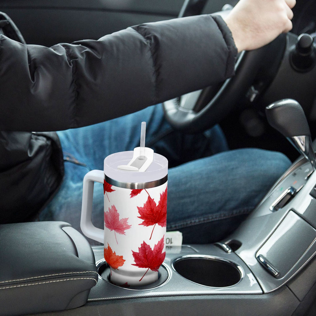 30 oz Insulated Stainless Steel Tumbler Double Wall Stainless Steel Tumbler with 2-Way Drinking Vibrant Red Maple Leaves Edition-F9T7
