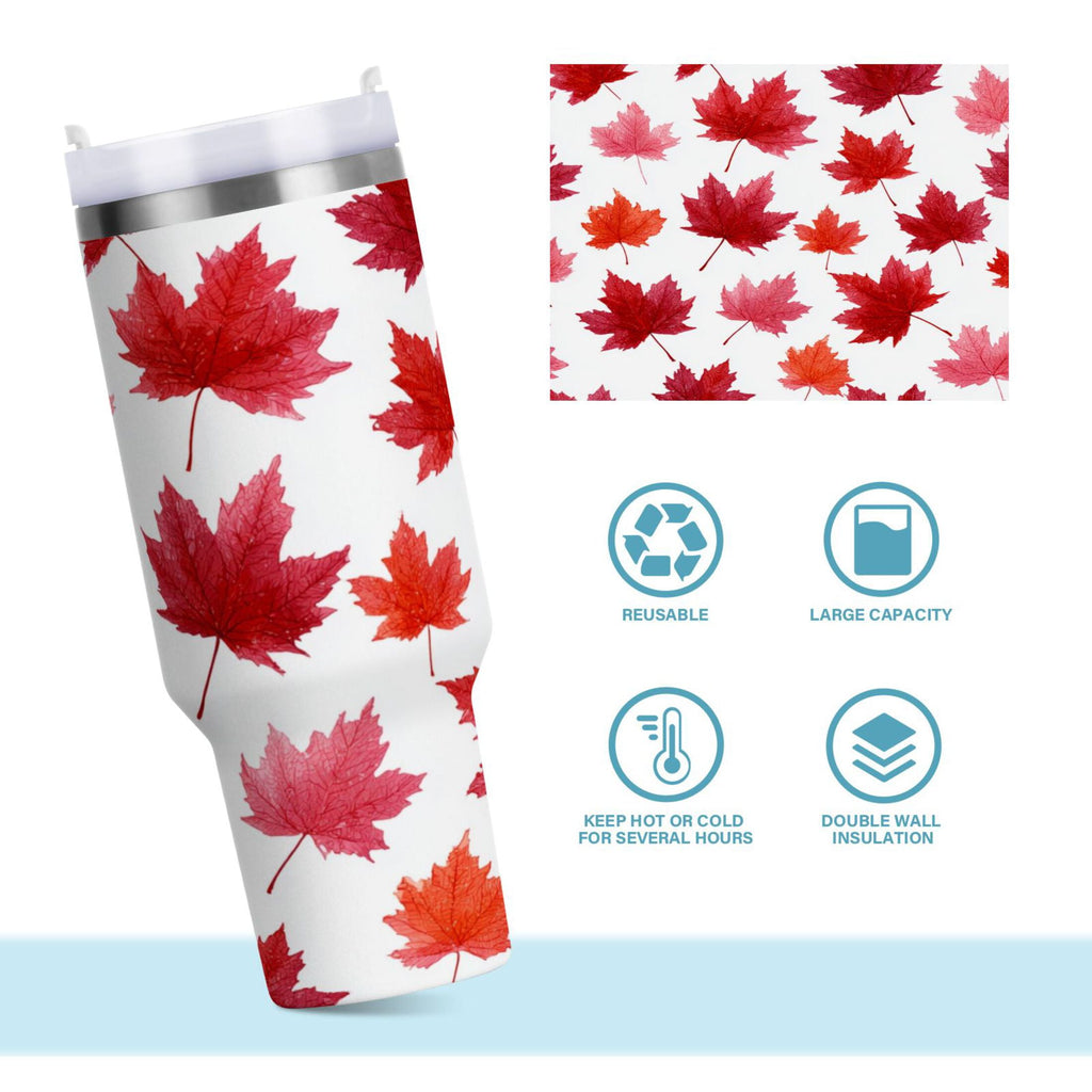 30 oz Insulated Stainless Steel Tumbler Double Wall Stainless Steel Tumbler with 2-Way Drinking Vibrant Red Maple Leaves Edition-F9T7