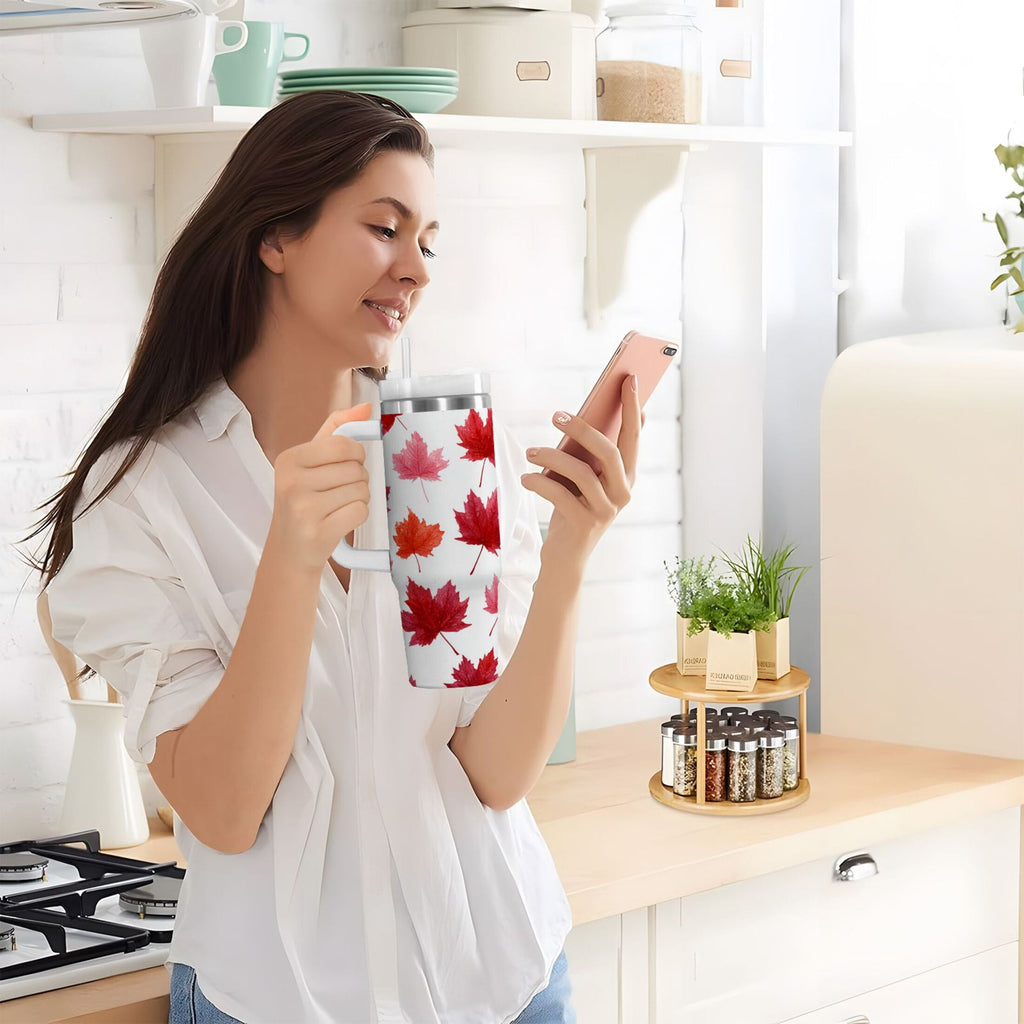 30 oz Insulated Stainless Steel Tumbler Double Wall Stainless Steel Tumbler with 2-Way Drinking Vibrant Red Maple Leaves Edition-F9T7