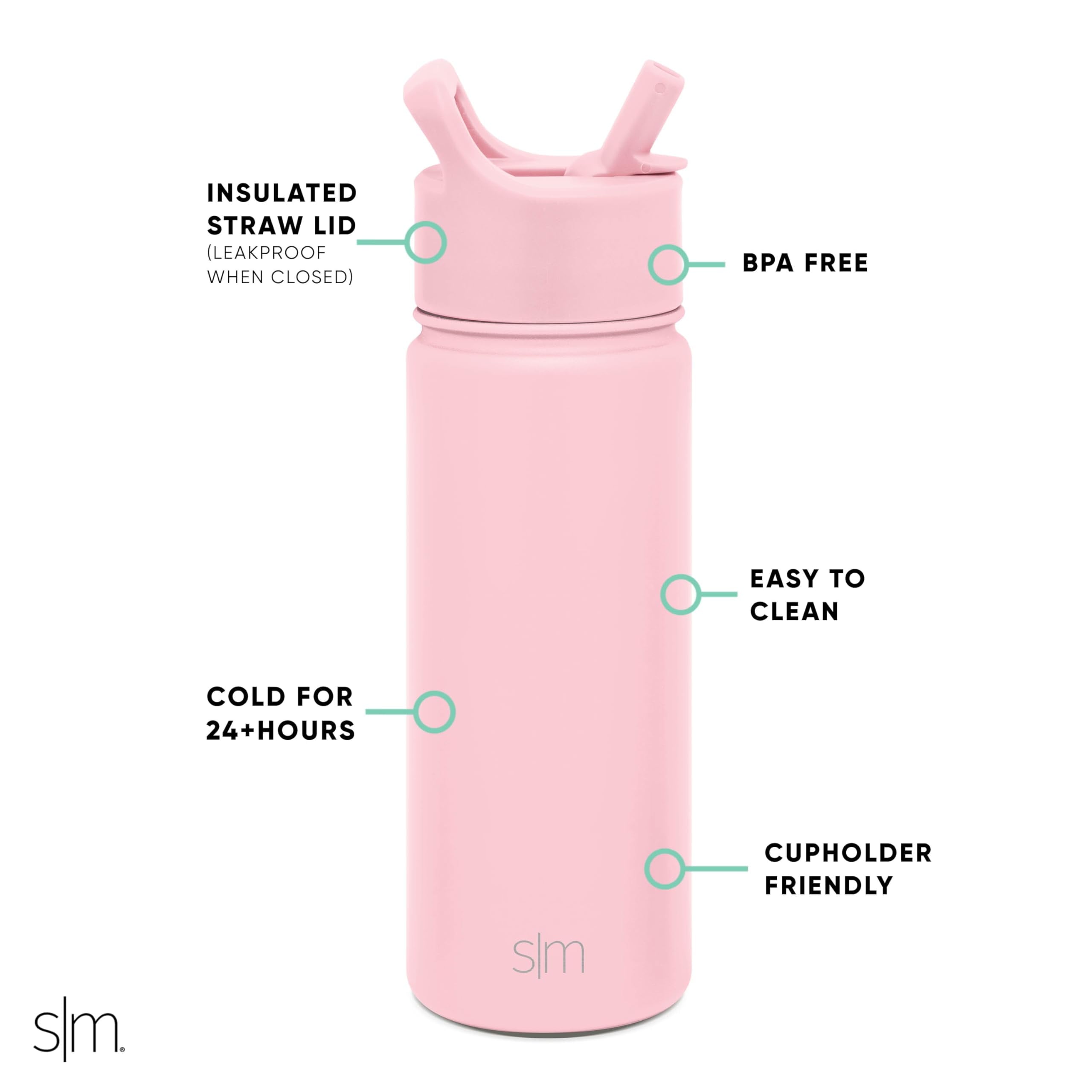 Simple Modern Kids Water Bottle with Straw Lid Vacuum Insulated Stainless Steel Metal Thermos Bottles | Reusable Leak Proof BPA-Free Flask for School | Summit Collection | 18oz, Blush -Blush Edition-KXQN