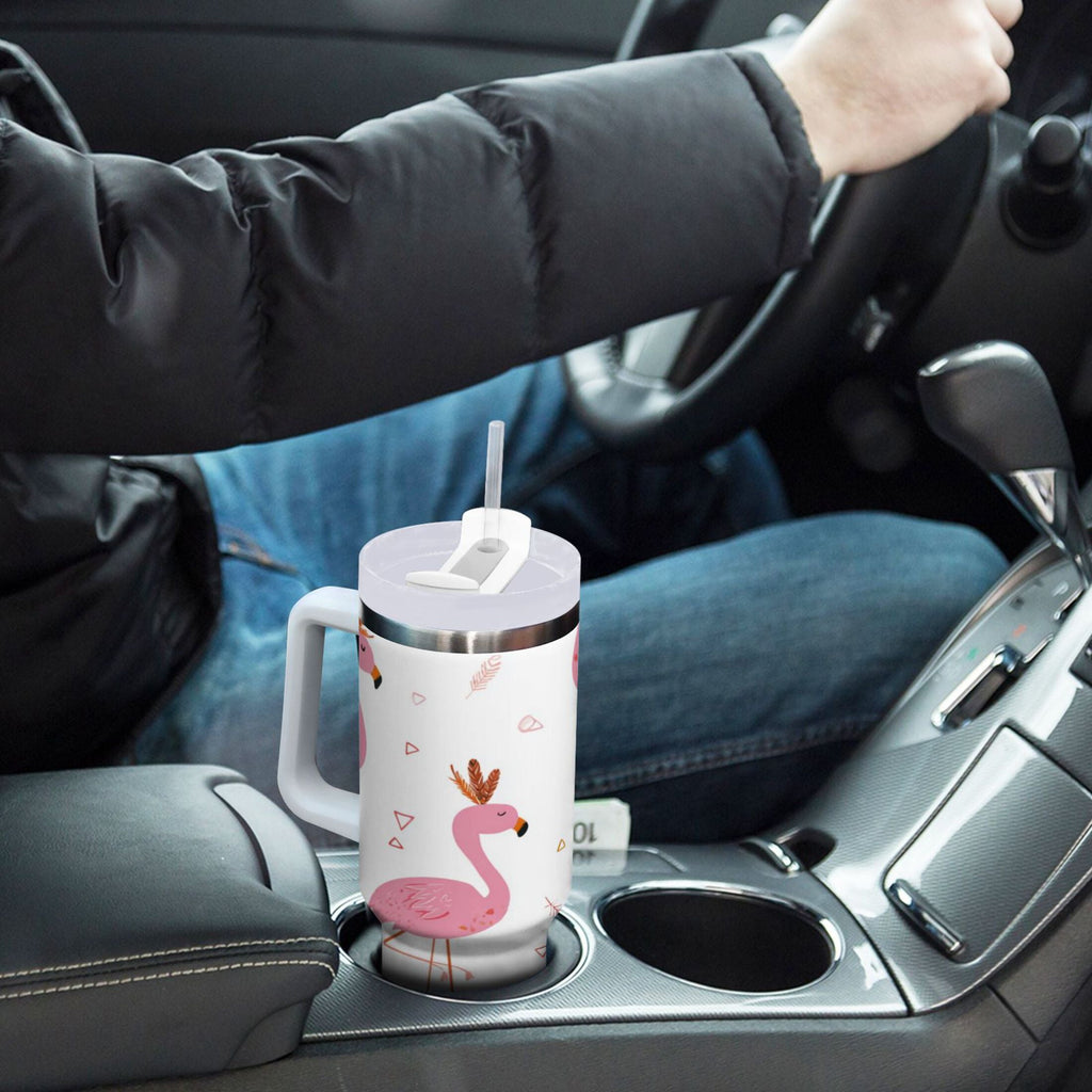 40 oz Insulated Stainless Steel Tumbler Double Wall Stainless Steel Tumbler with 2-Way Drinking Cute Pink Flamingo Pattern Edition-B0M7