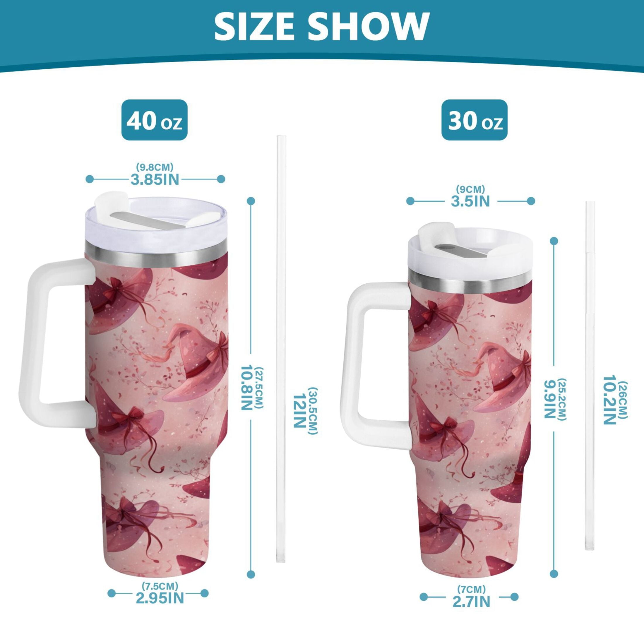 30 oz Insulated Stainless Steel Tumbler Double Wall Stainless Steel Tumbler with 2-Way Drinking Hats with Delicate Bows Edition-W3BB