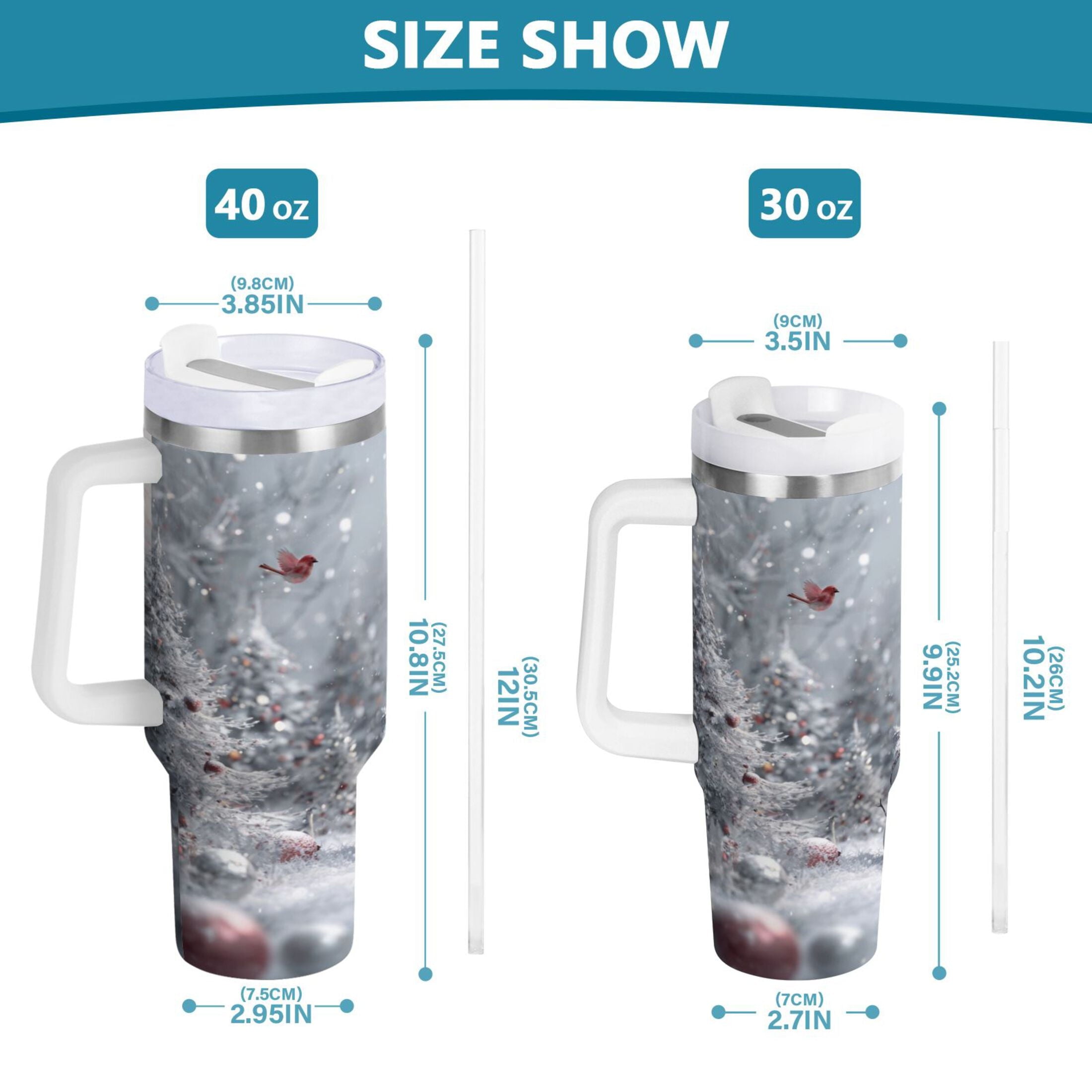 30 oz Insulated Stainless Steel Tumbler Double Wall Stainless Steel Tumbler with 2-Way Drinking Snowy Winter Landscape Edition-2UTZ