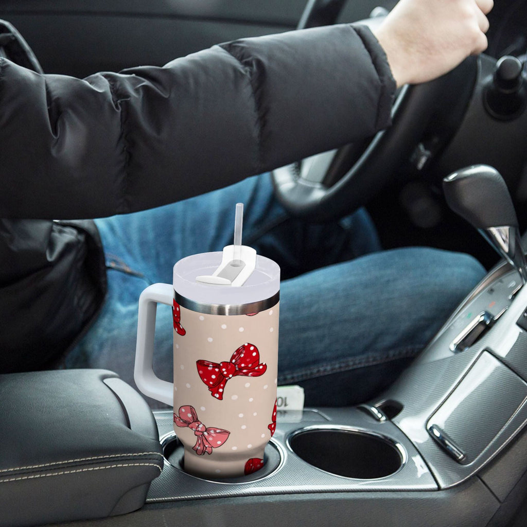30 oz Insulated Stainless Steel Tumbler Double Wall Stainless Steel Tumbler with 2-Way Drinking Cute Red Bows Pattern Edition-YMU3