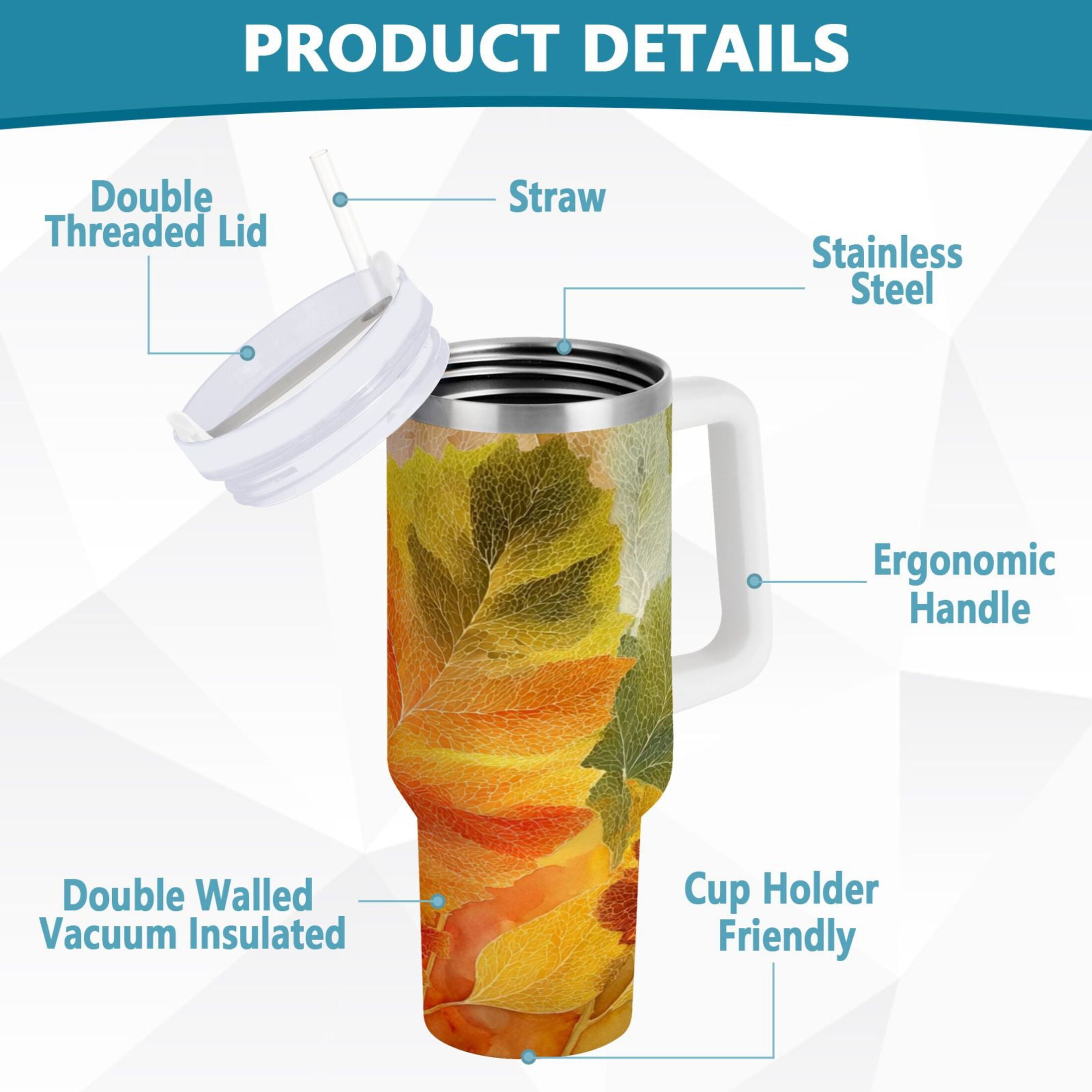 30 oz Insulated Stainless Steel Tumbler Double Wall Stainless Steel Tumbler with 2-Way Drinking Various Shades Autumn Leaves Edition-3NYS