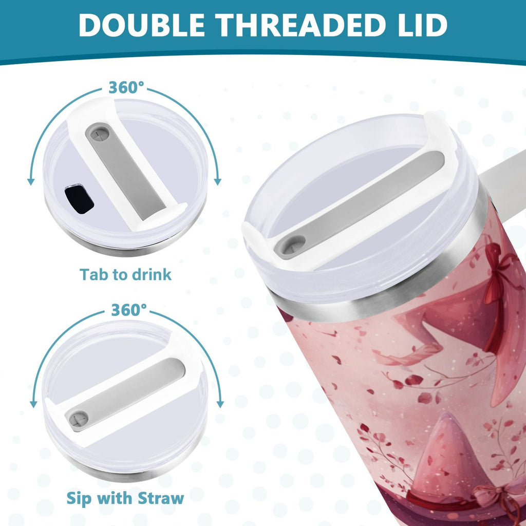 30 oz Insulated Stainless Steel Tumbler Double Wall Stainless Steel Tumbler with 2-Way Drinking Hats with Delicate Bows Edition-W3BB