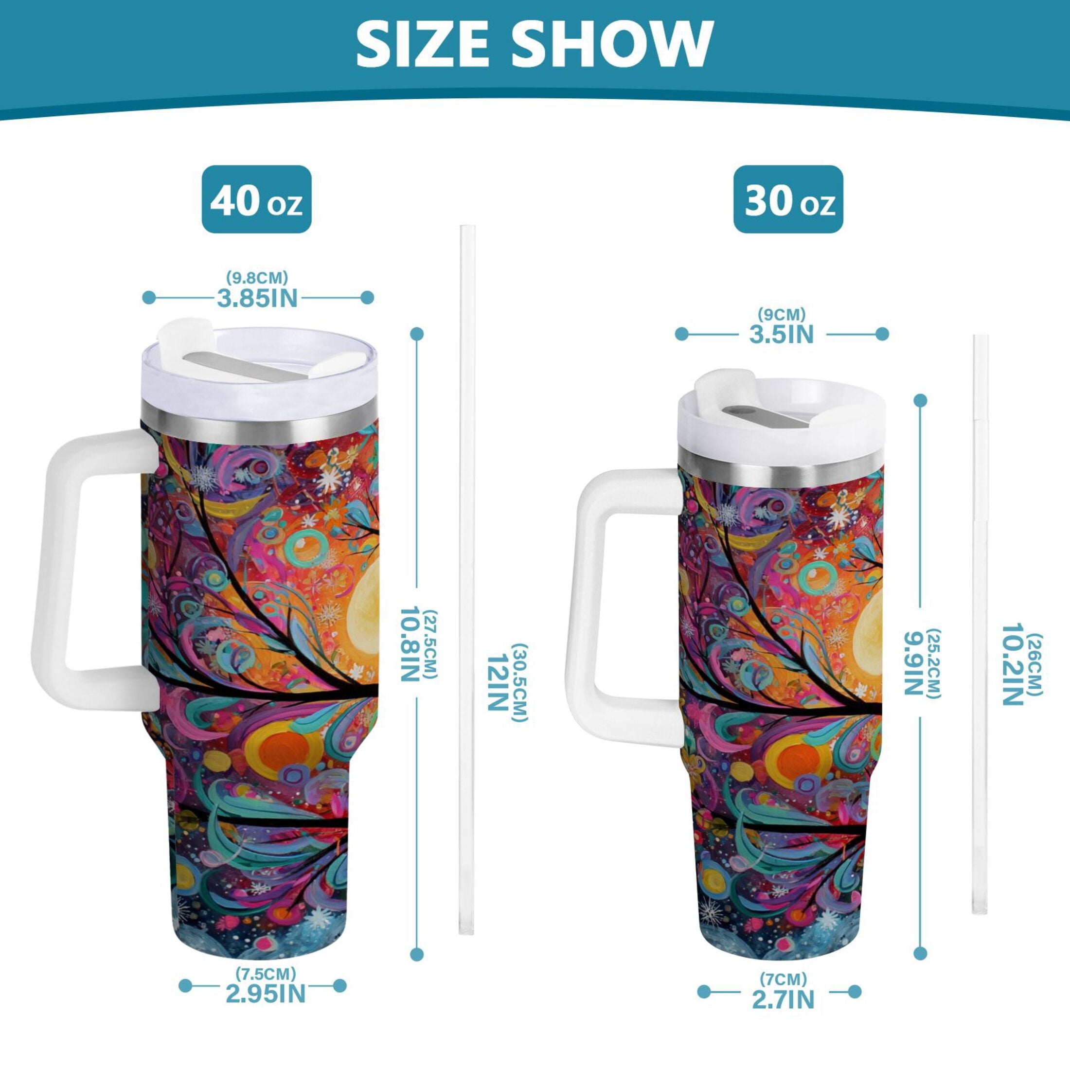 30 oz Insulated Stainless Steel Tumbler Double Wall Stainless Steel Tumbler with 2-Way Drinking Beautiful Abstract Tree Painting Edition-26K1