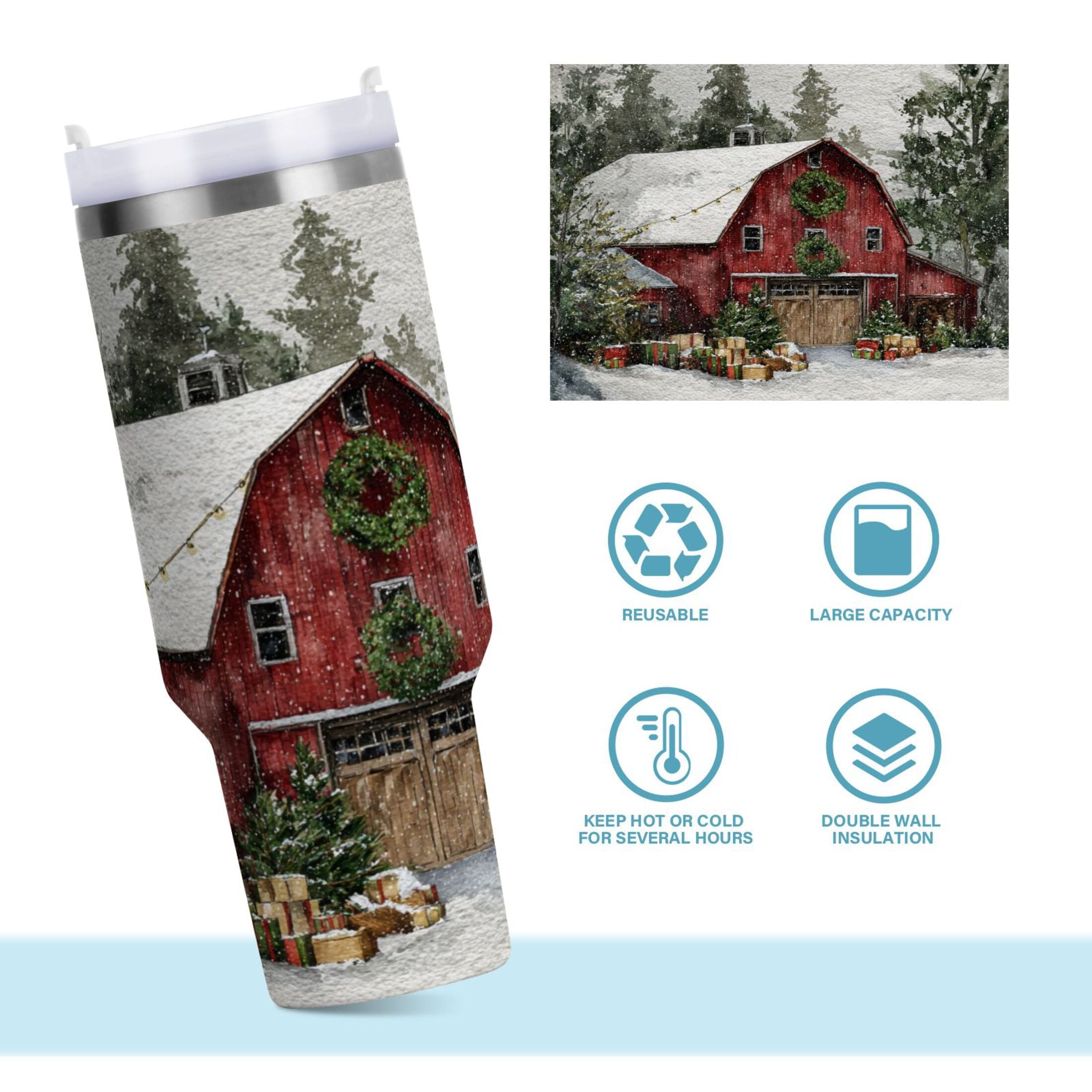 30 oz Insulated Stainless Steel Tumbler Double Wall Stainless Steel Tumbler with 2-Way Drinking Old Red Barn Edition-IKNR