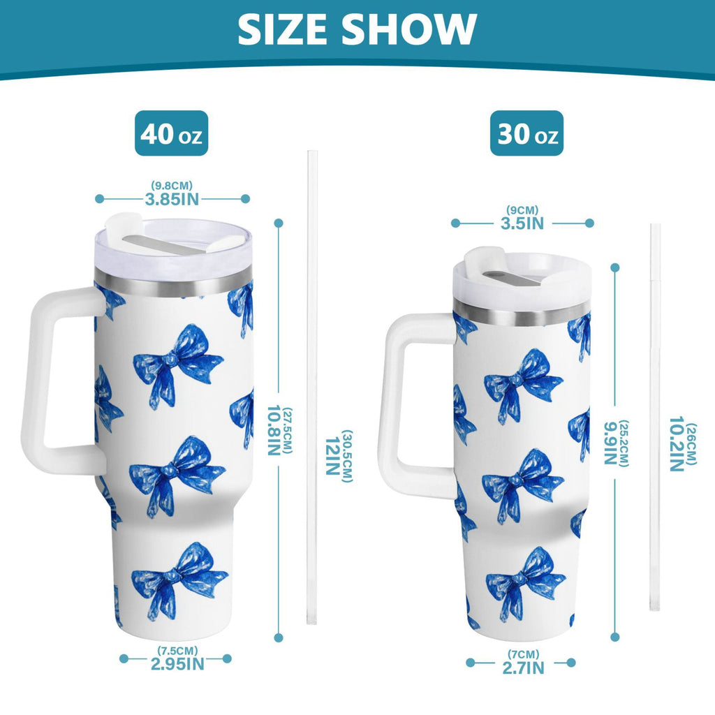 30 oz Insulated Stainless Steel Tumbler Double Wall Stainless Steel Tumbler with 2-Way Drinking Blue Bows Pattern Edition-ZCW1