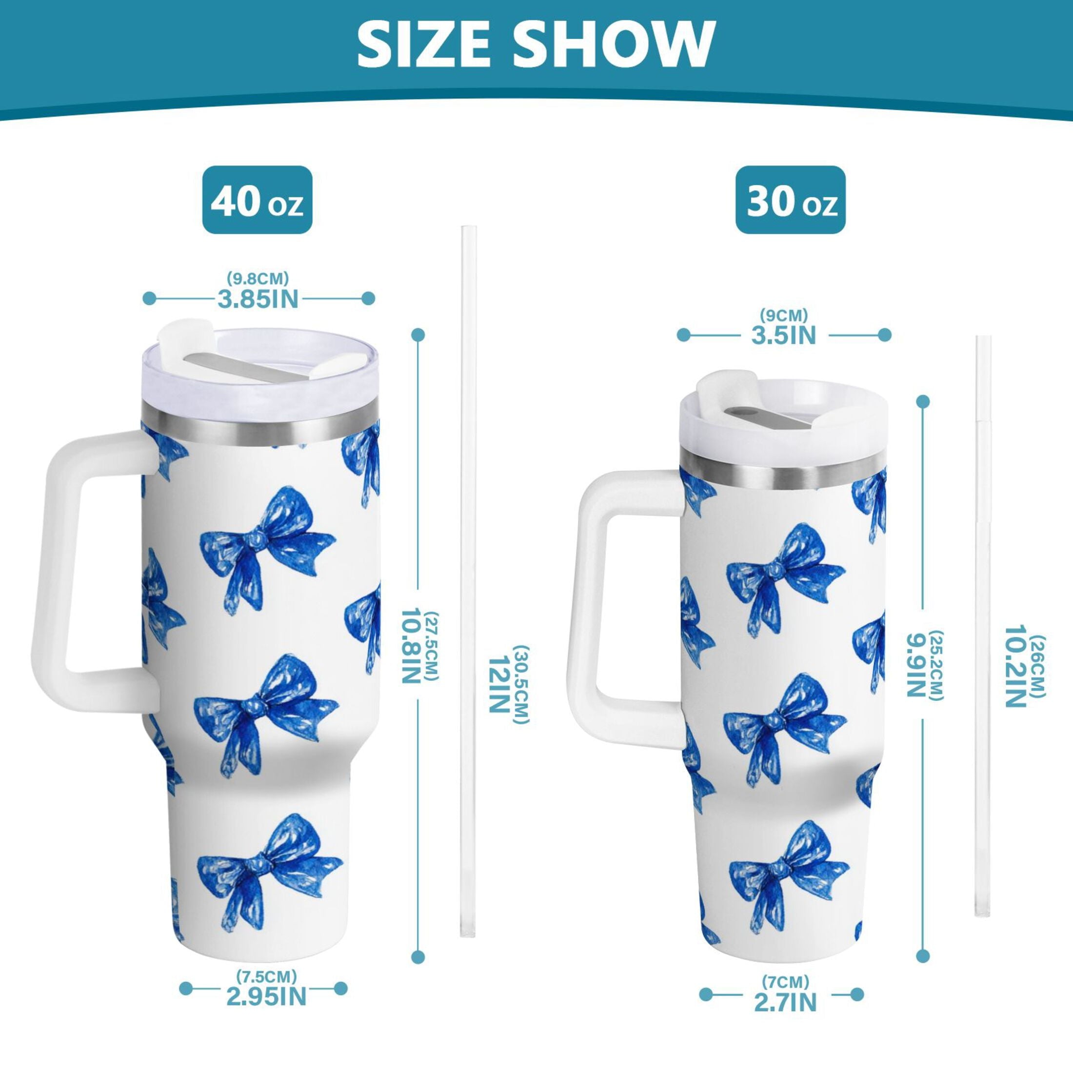 30 oz Insulated Stainless Steel Tumbler Double Wall Stainless Steel Tumbler with 2-Way Drinking Blue Bows Pattern Edition-ZCW1
