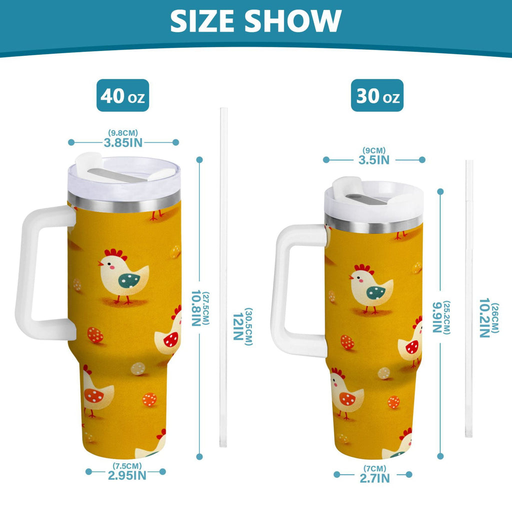 30 oz Insulated Stainless Steel Tumbler Double Wall Stainless Steel Tumbler with 2-Way Drinking Cartoon Chickens Pattern Edition-4YKJ