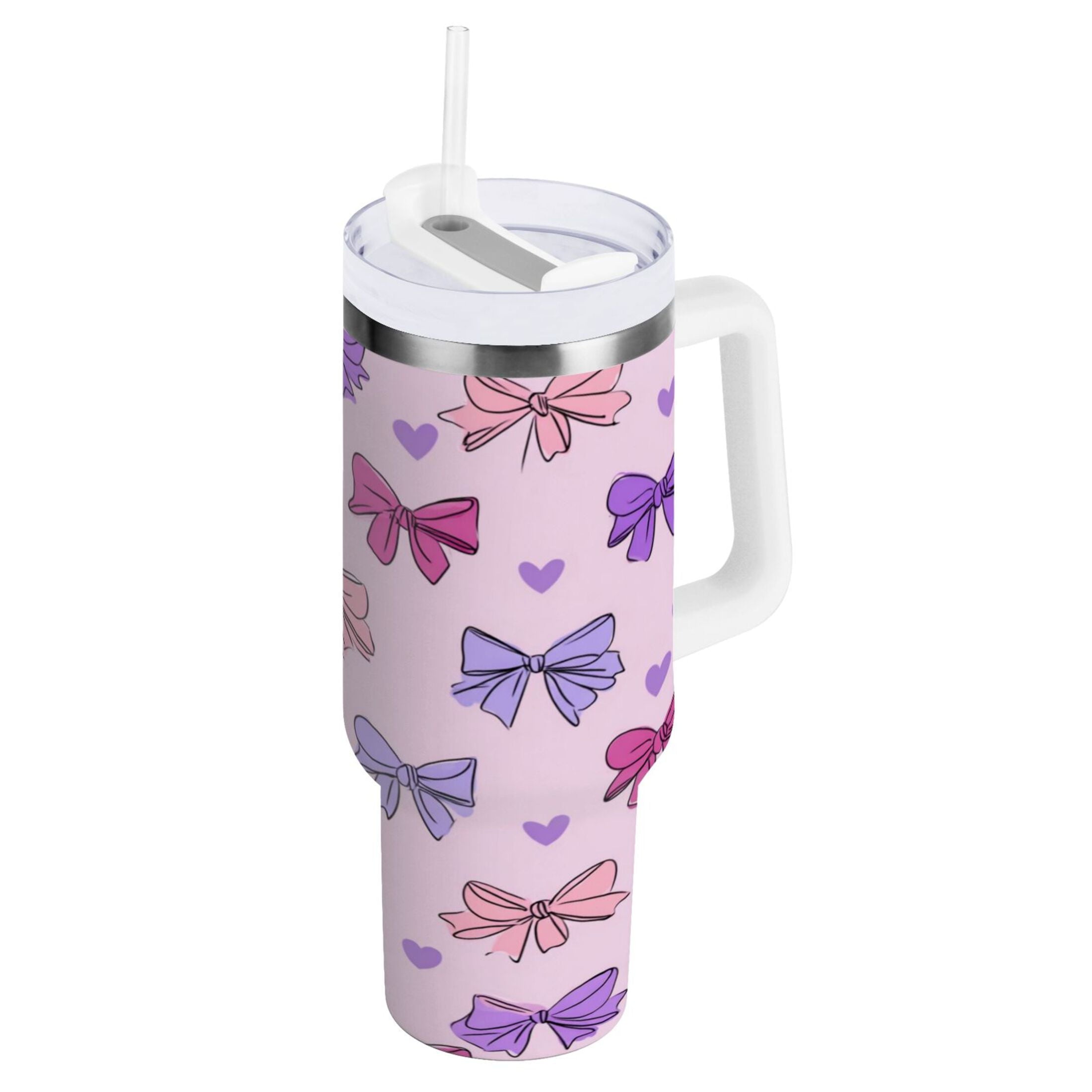 30 oz Insulated Stainless Steel Tumbler Double Wall Stainless Steel Tumbler with 2-Way Drinking Bows and Heart Pattern Edition-MWJ3