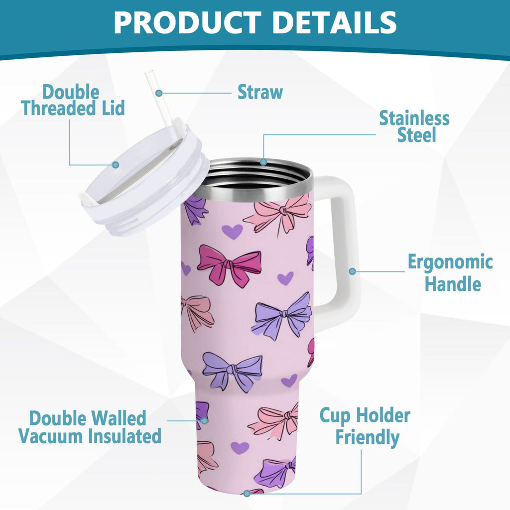 30 oz Insulated Stainless Steel Tumbler Double Wall Stainless Steel Tumbler with 2-Way Drinking Bows and Heart Pattern Edition-MWJ3