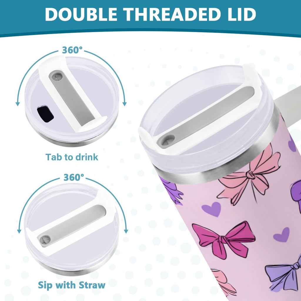 30 oz Insulated Stainless Steel Tumbler Double Wall Stainless Steel Tumbler with 2-Way Drinking Bows and Heart Pattern Edition-MWJ3