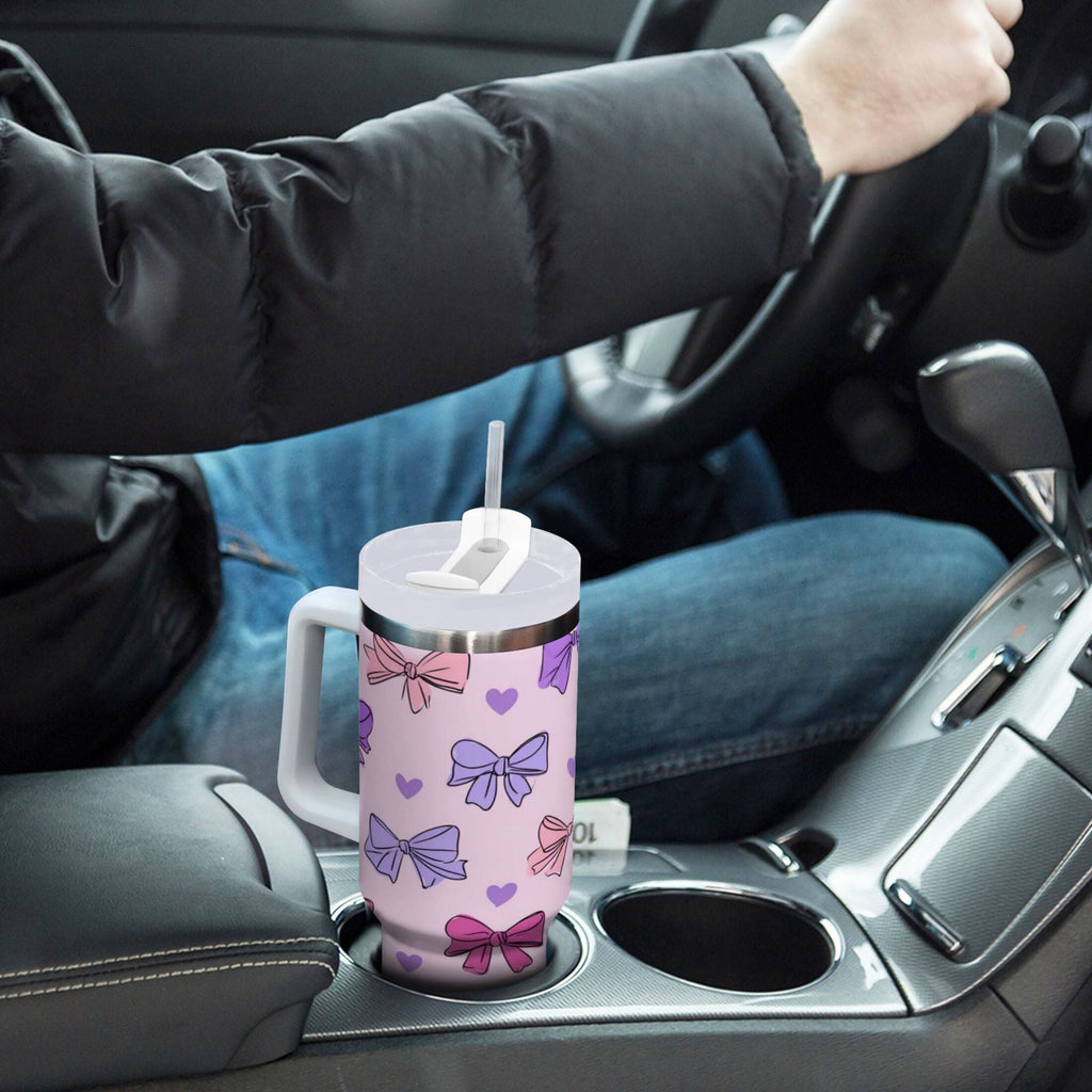 30 oz Insulated Stainless Steel Tumbler Double Wall Stainless Steel Tumbler with 2-Way Drinking Bows and Heart Pattern Edition-MWJ3