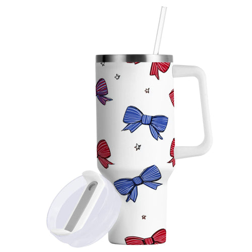 30 oz Insulated Stainless Steel Tumbler Double Wall Stainless Steel Tumbler with 2-Way Drinking Red and Blue Stripe Bows Edition-AYU6