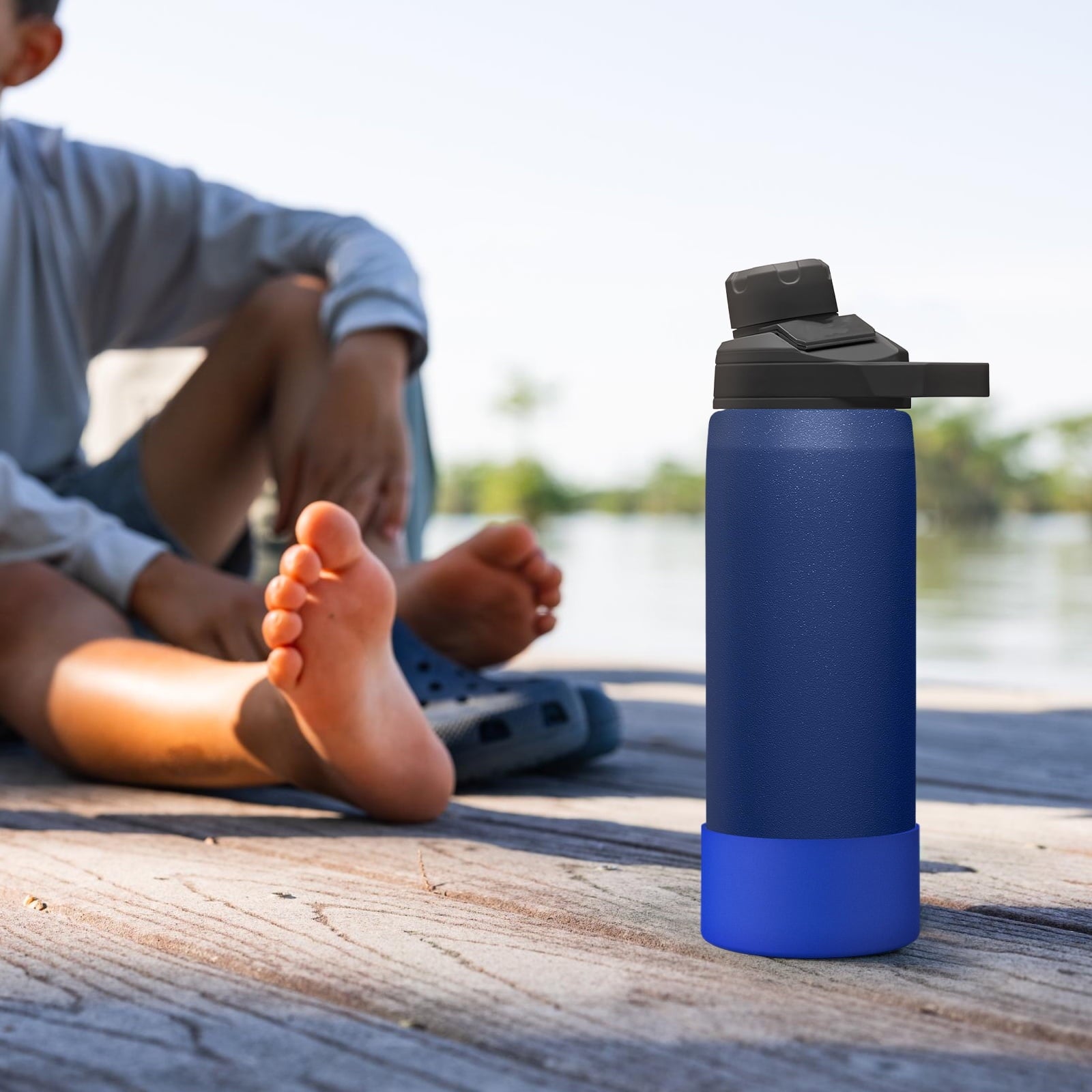 Linkidea 2 Pack Water Bottle Boot Compatible with CamelBak Eddy+20oz/25oz, Chute Mag 20oz/25oz, Carry Cap, Silicone Anti-Slip Bottle Bottom Bumper Protector (Navy Blue) Edition-E56O