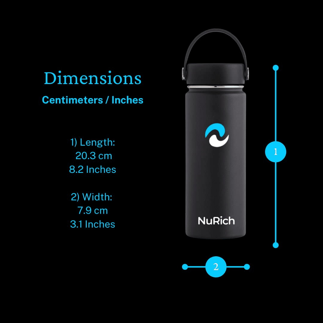 NuRich Sports Water Bottle - 18 Oz, Vacuum Insulated Stainless Steel, Modern Double Walled, Simple Thermo Modern Mug, Hydro Metal Canteen Flask Wide Mouth with Sweat Proof Design for Cold &amp; Hot Temp Edition-81QS