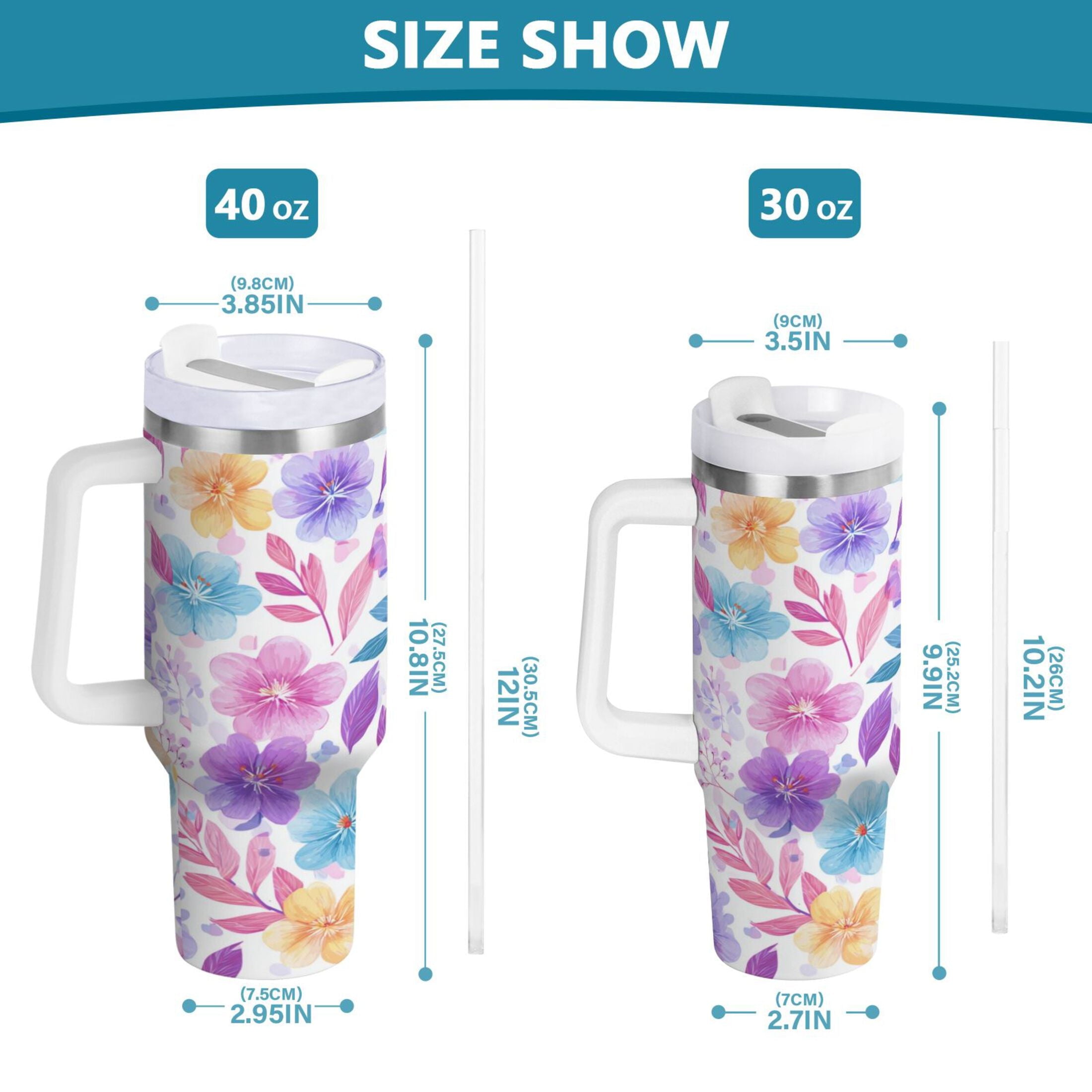 30 oz Insulated Stainless Steel Tumbler Double Wall Stainless Steel Tumbler with 2-Way Drinking Pink and Purple Flowers Edition-DUZB