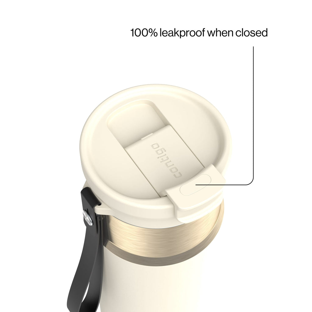 Contigo DualSip Leakproof Stainless Steel Reusable Water Bottle Tumbler with Carrying Strap, Cream/Champagne, 24 oz Edition-4GQQ
