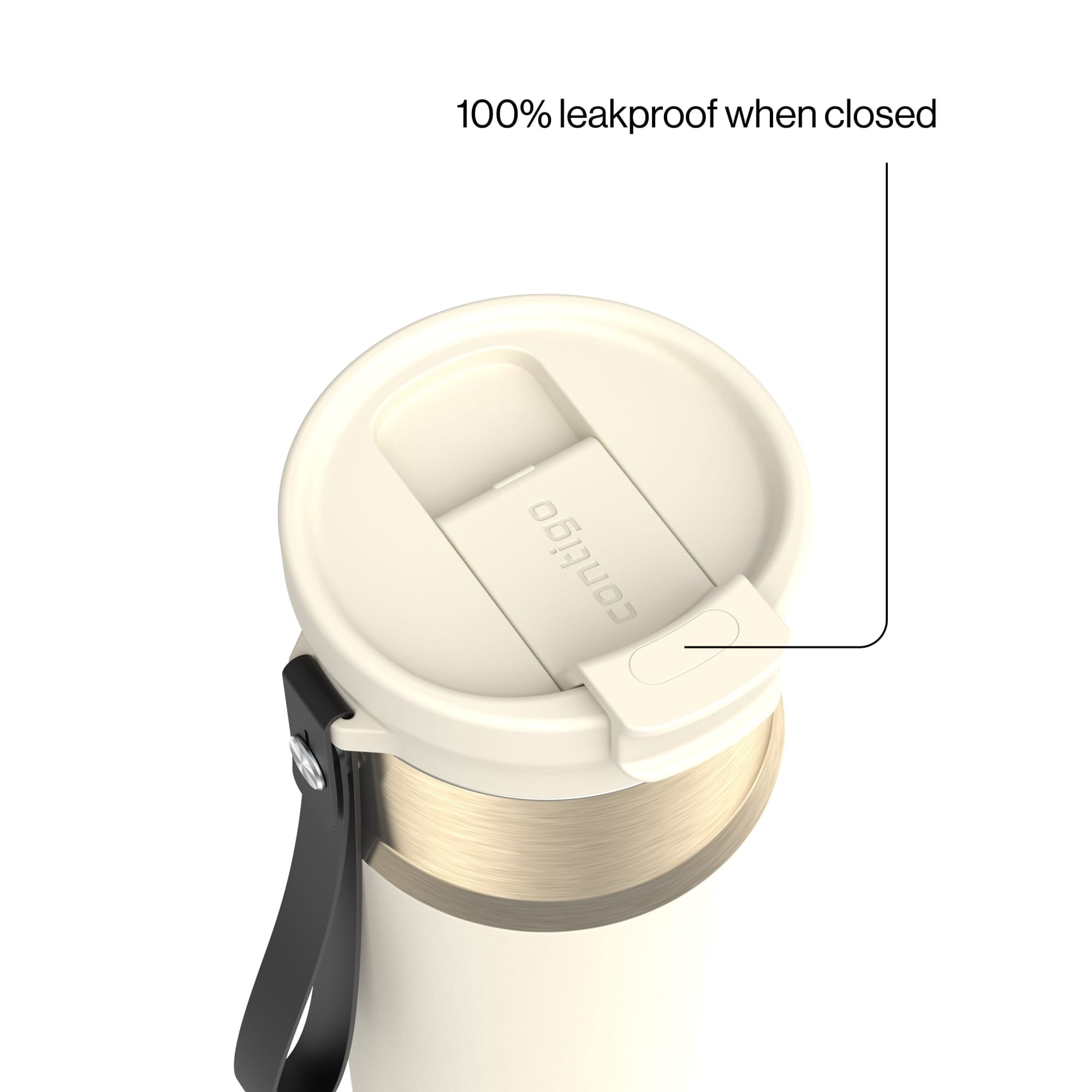 Contigo DualSip Leakproof Stainless Steel Reusable Water Bottle Tumbler with Carrying Strap, Cream/Champagne, 24 oz Edition-4GQQ