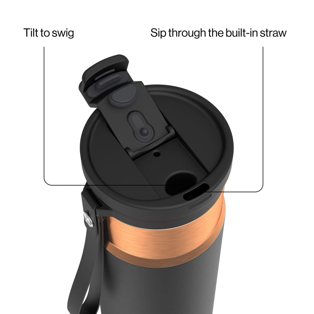 Contigo DualSip Leakproof Stainless Steel Reusable Water Bottle Tumbler with Carrying Strap, Cream/Champagne, 24 oz Edition-4GQQ