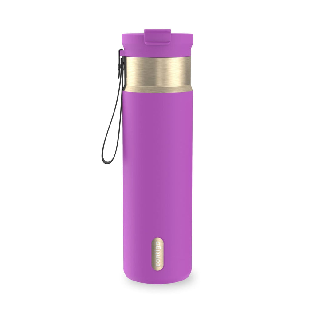Contigo DualSip Leakproof Stainless Steel Reusable Water Bottle Tumbler with Carrying Strap, Cream/Champagne, 24 oz Edition-4GQQ