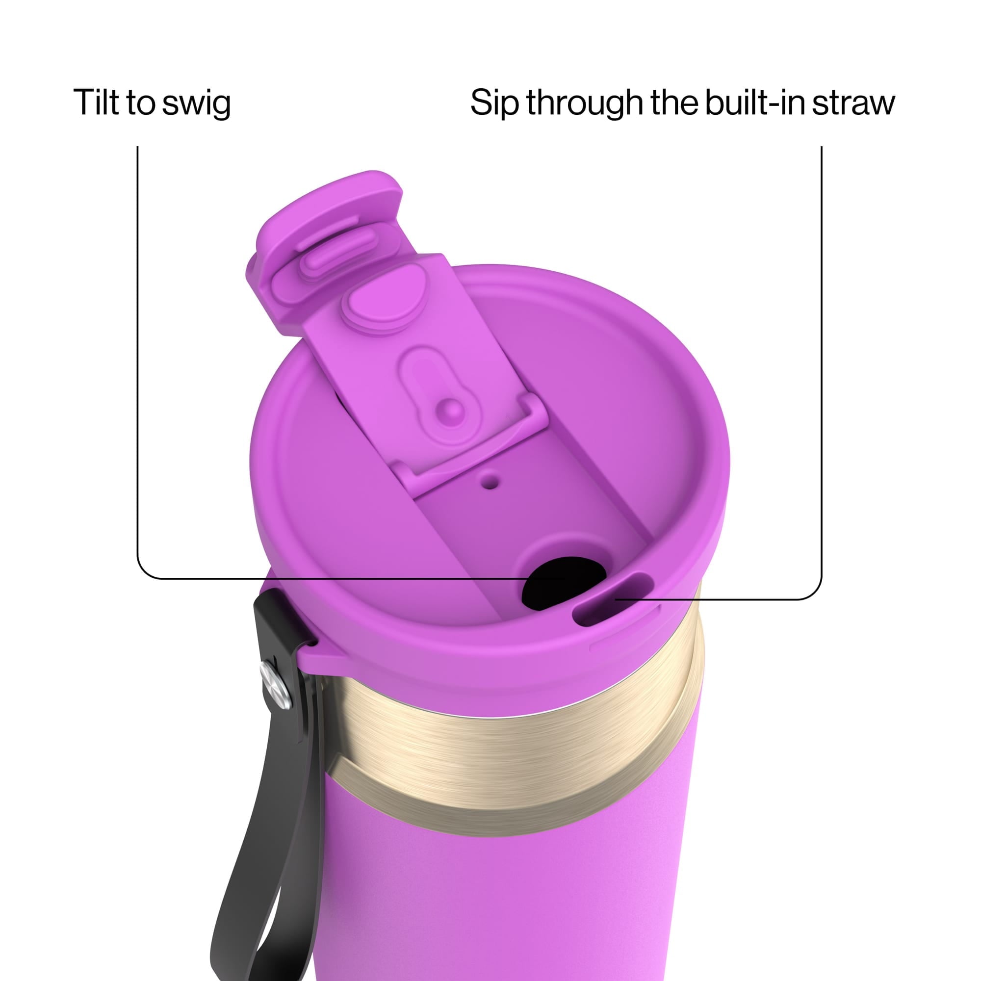 Contigo DualSip Leakproof Stainless Steel Reusable Water Bottle Tumbler with Carrying Strap, Cream/Champagne, 24 oz Edition-4GQQ