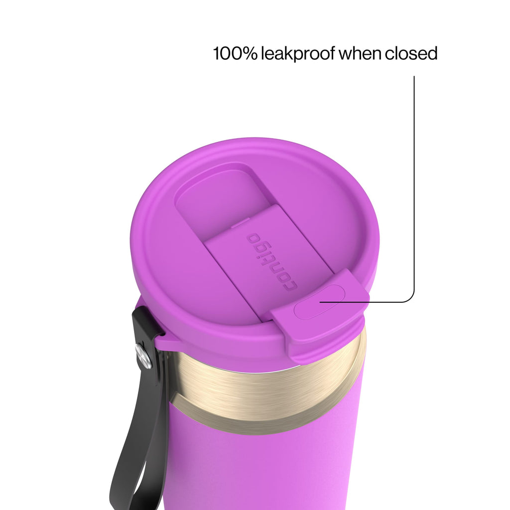 Contigo DualSip Leakproof Stainless Steel Reusable Water Bottle Tumbler with Carrying Strap, Cream/Champagne, 24 oz Edition-4GQQ