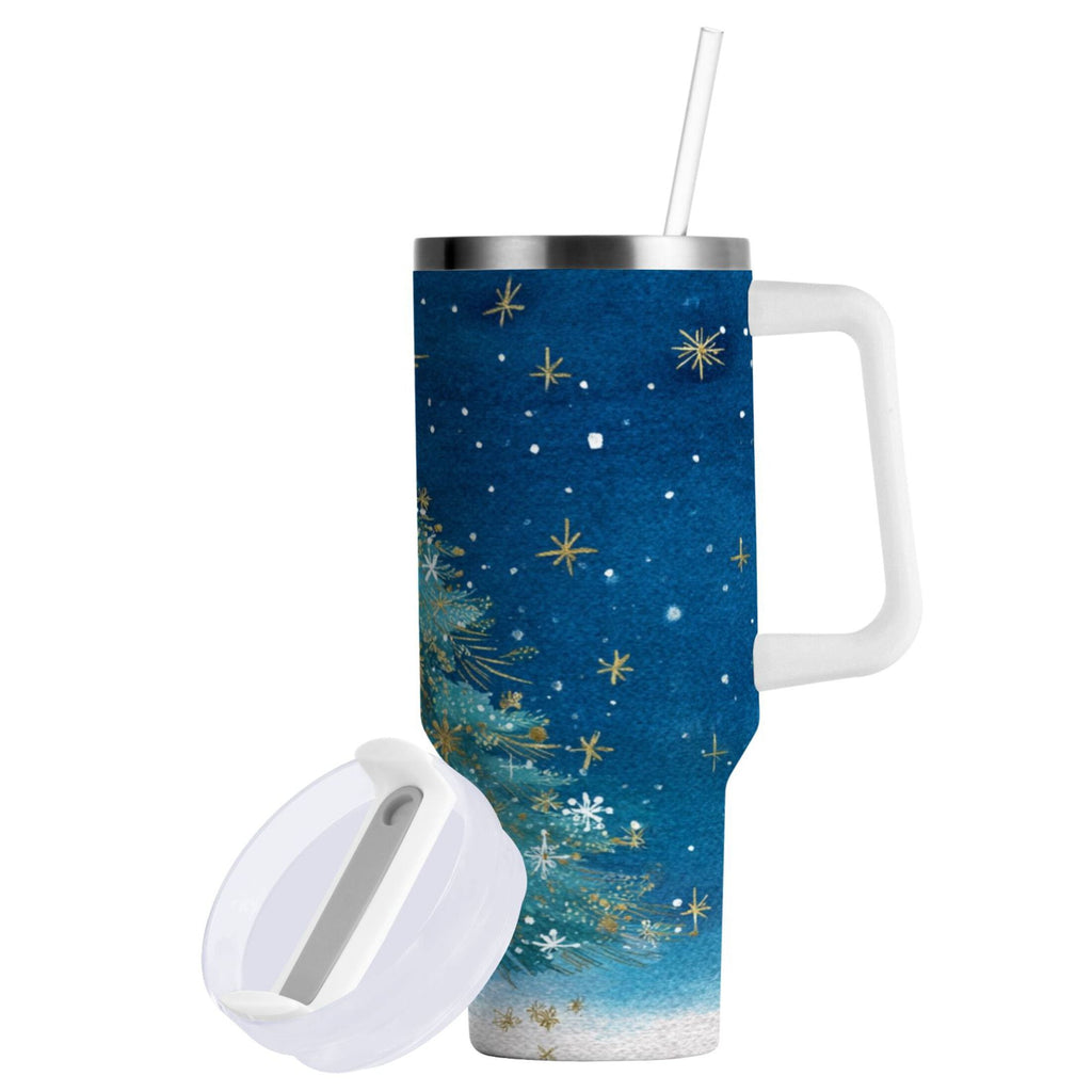 40 oz Insulated Stainless Steel Tumbler Double Wall Stainless Steel Tumbler with 2-Way Drinking Watercolor Christmas Tree Edition-9YWC