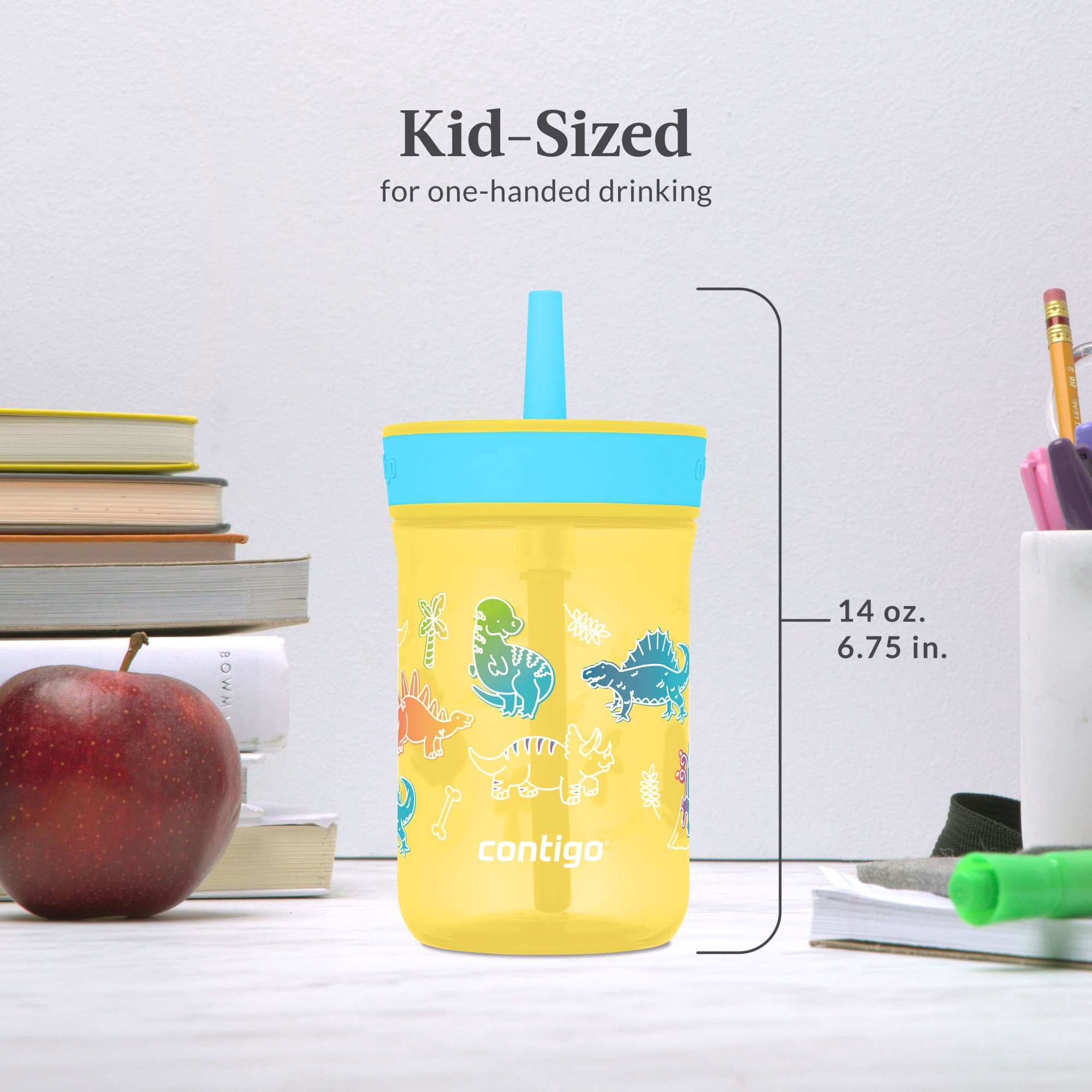 Contigo Kids Leighton Spill-Proof Tumbler with Straw, 14 oz, Yellow Edition-KGV7