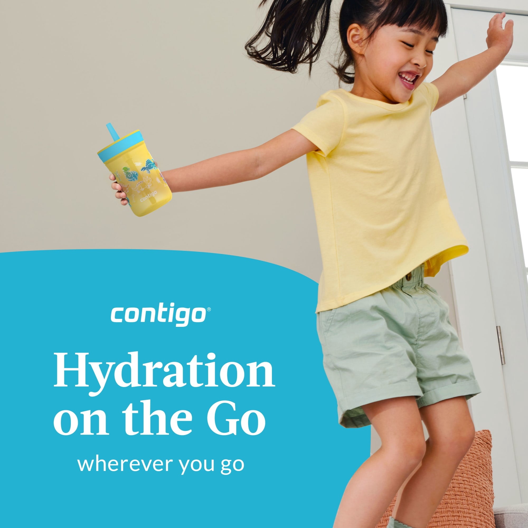 Contigo Kids Leighton Spill-Proof Tumbler with Straw, 14 oz, Yellow Edition-KGV7
