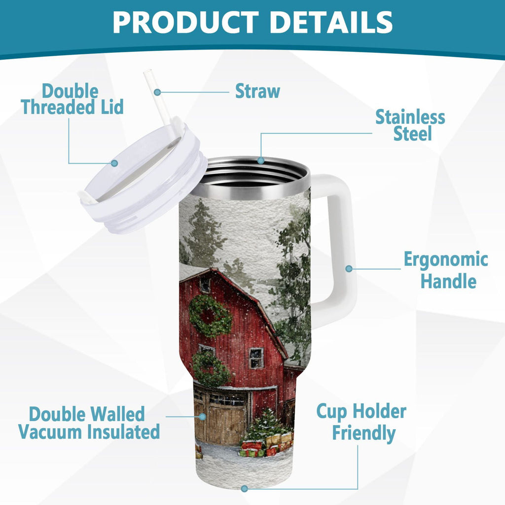 30 oz Insulated Stainless Steel Tumbler Double Wall Stainless Steel Tumbler with 2-Way Drinking Old Red Barn Edition-IKNR