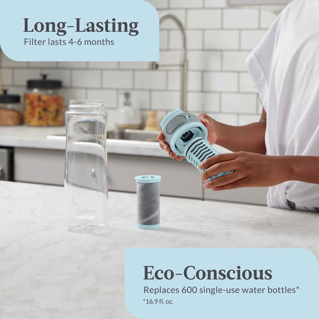 Contigo Clybourn Plastic FreeFlow Filter Water Bottle with AUTOSEAL Lid 24 oz., Salt, with Replacable Filter Edition-XSEF