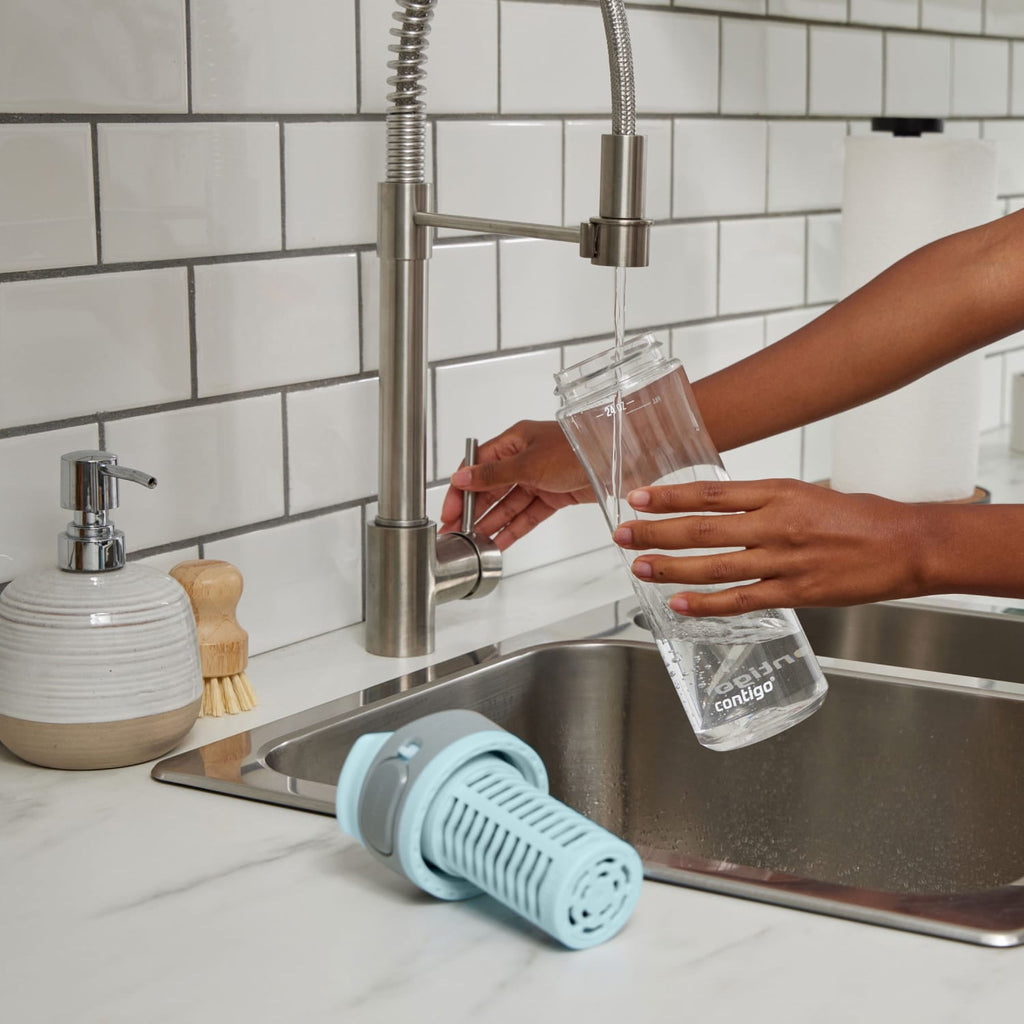 Contigo Clybourn Plastic FreeFlow Filter Water Bottle with AUTOSEAL Lid 24 oz., Salt, with Replacable Filter Edition-XSEF