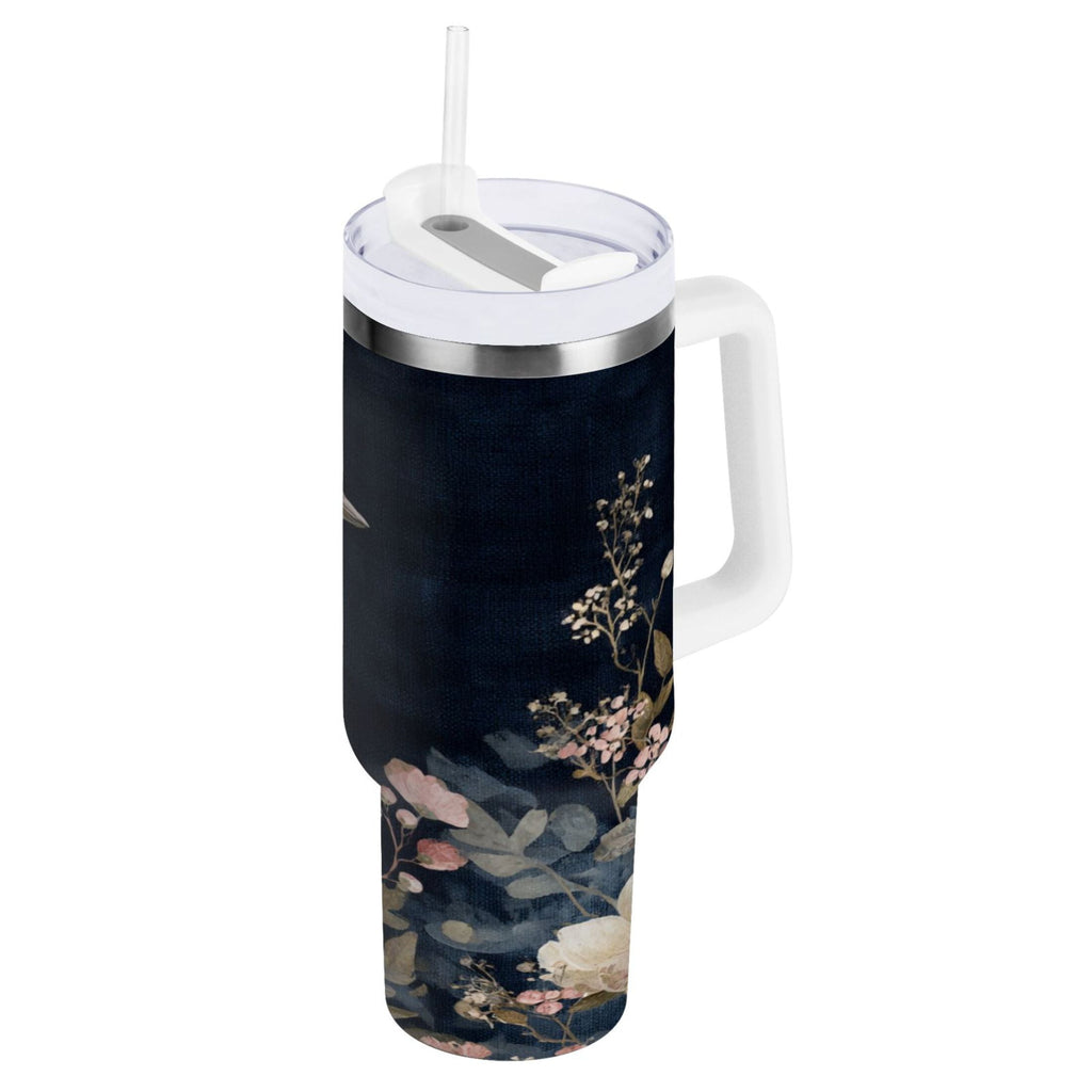 30 oz Insulated Stainless Steel Tumbler Double Wall Stainless Steel Tumbler with 2-Way Drinking Watercolor Vintage Blue Bird Edition-D9WF