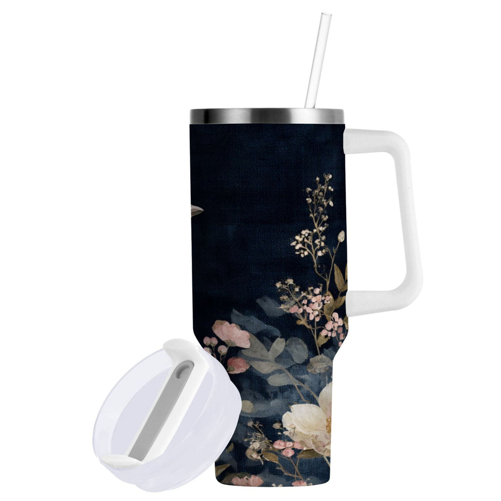 30 oz Insulated Stainless Steel Tumbler Double Wall Stainless Steel Tumbler with 2-Way Drinking Watercolor Vintage Blue Bird Edition-D9WF