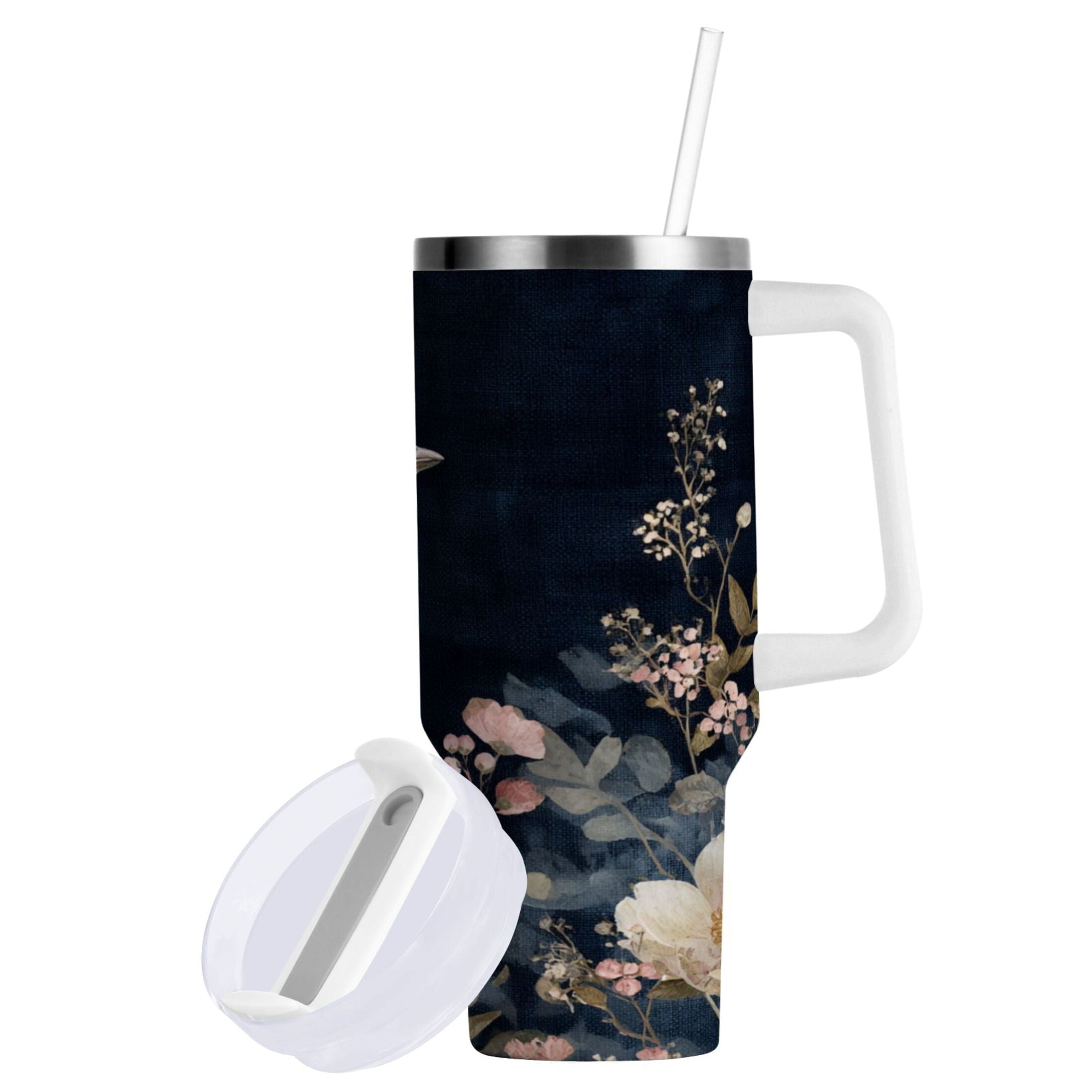 30 oz Insulated Stainless Steel Tumbler Double Wall Stainless Steel Tumbler with 2-Way Drinking Watercolor Vintage Blue Bird Edition-D9WF