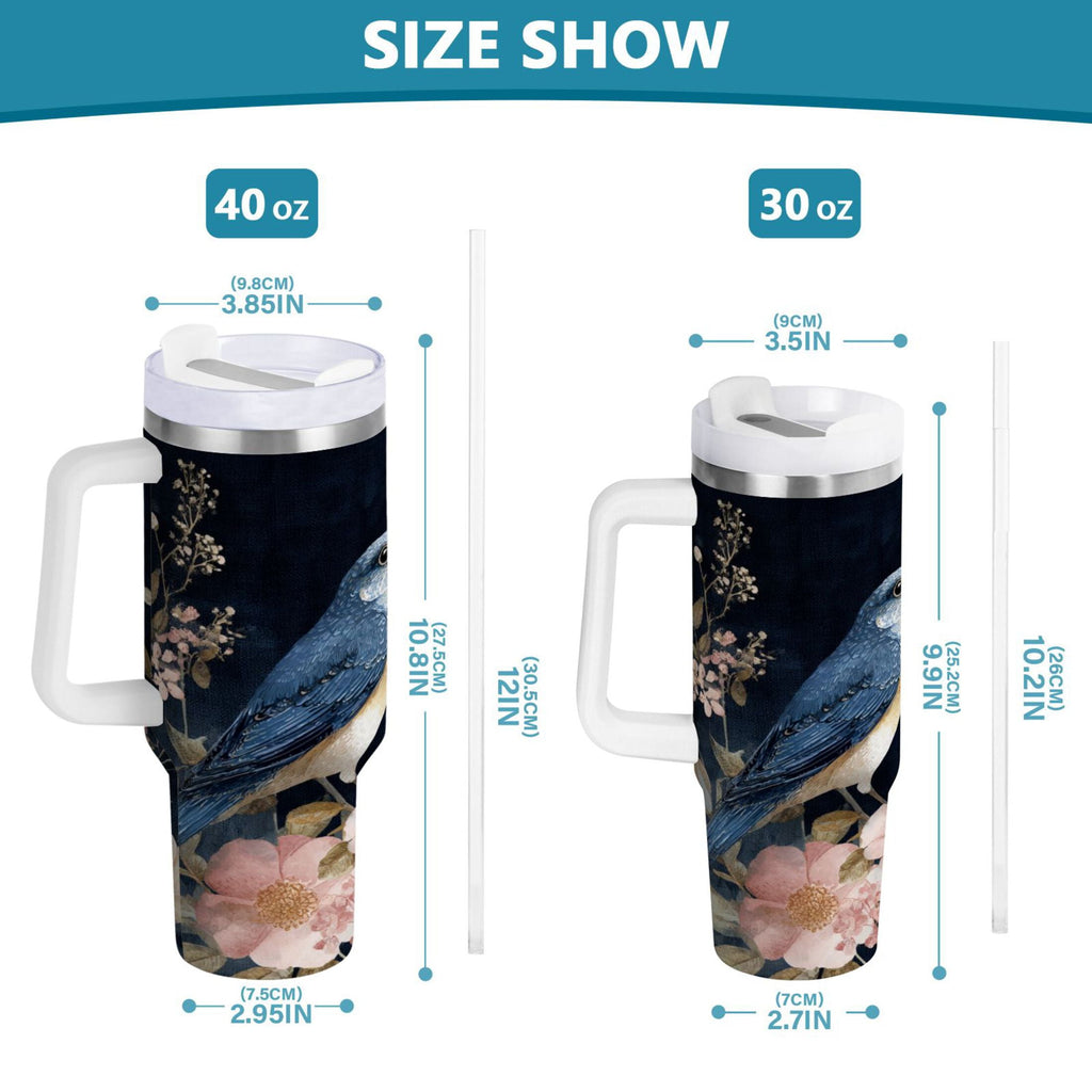 30 oz Insulated Stainless Steel Tumbler Double Wall Stainless Steel Tumbler with 2-Way Drinking Watercolor Vintage Blue Bird Edition-D9WF
