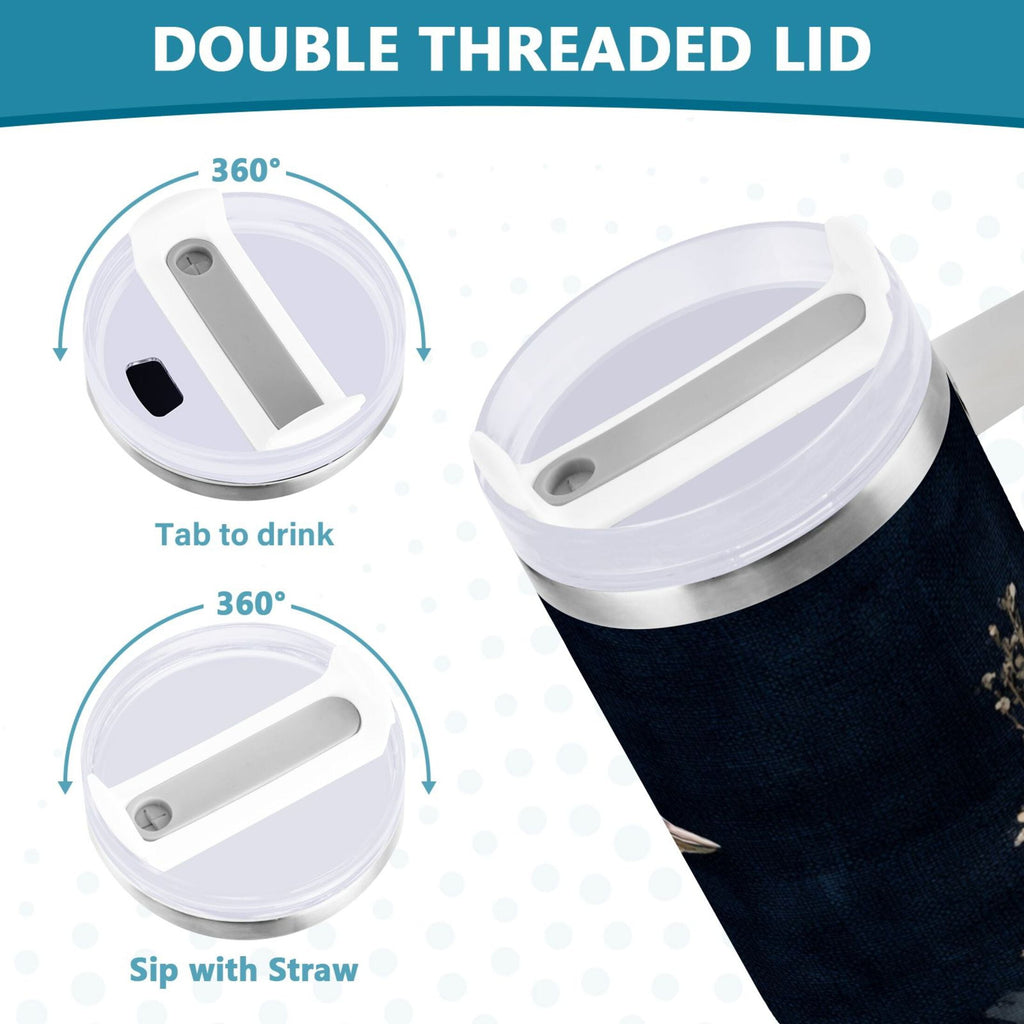 30 oz Insulated Stainless Steel Tumbler Double Wall Stainless Steel Tumbler with 2-Way Drinking Watercolor Vintage Blue Bird Edition-D9WF