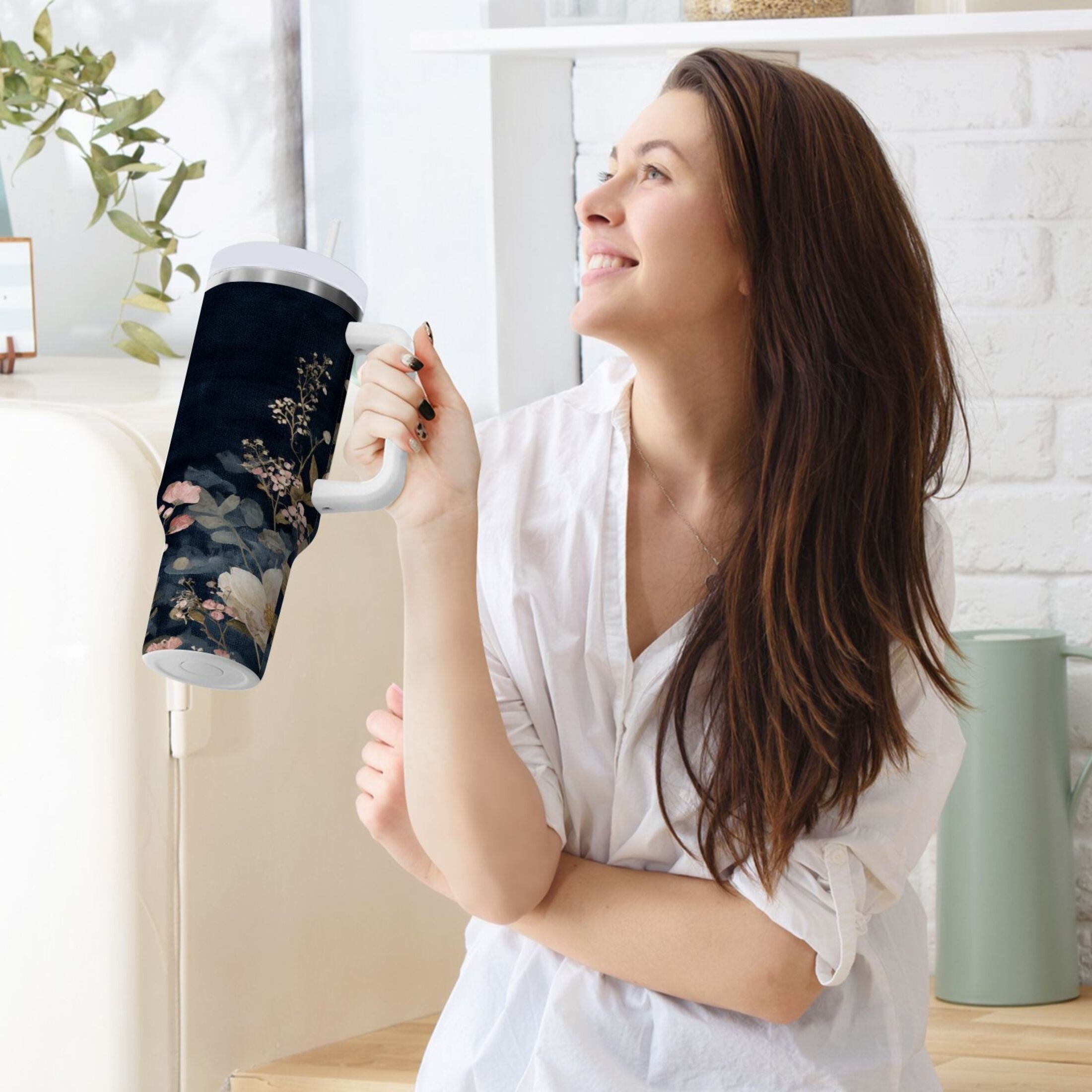30 oz Insulated Stainless Steel Tumbler Double Wall Stainless Steel Tumbler with 2-Way Drinking Watercolor Vintage Blue Bird Edition-D9WF