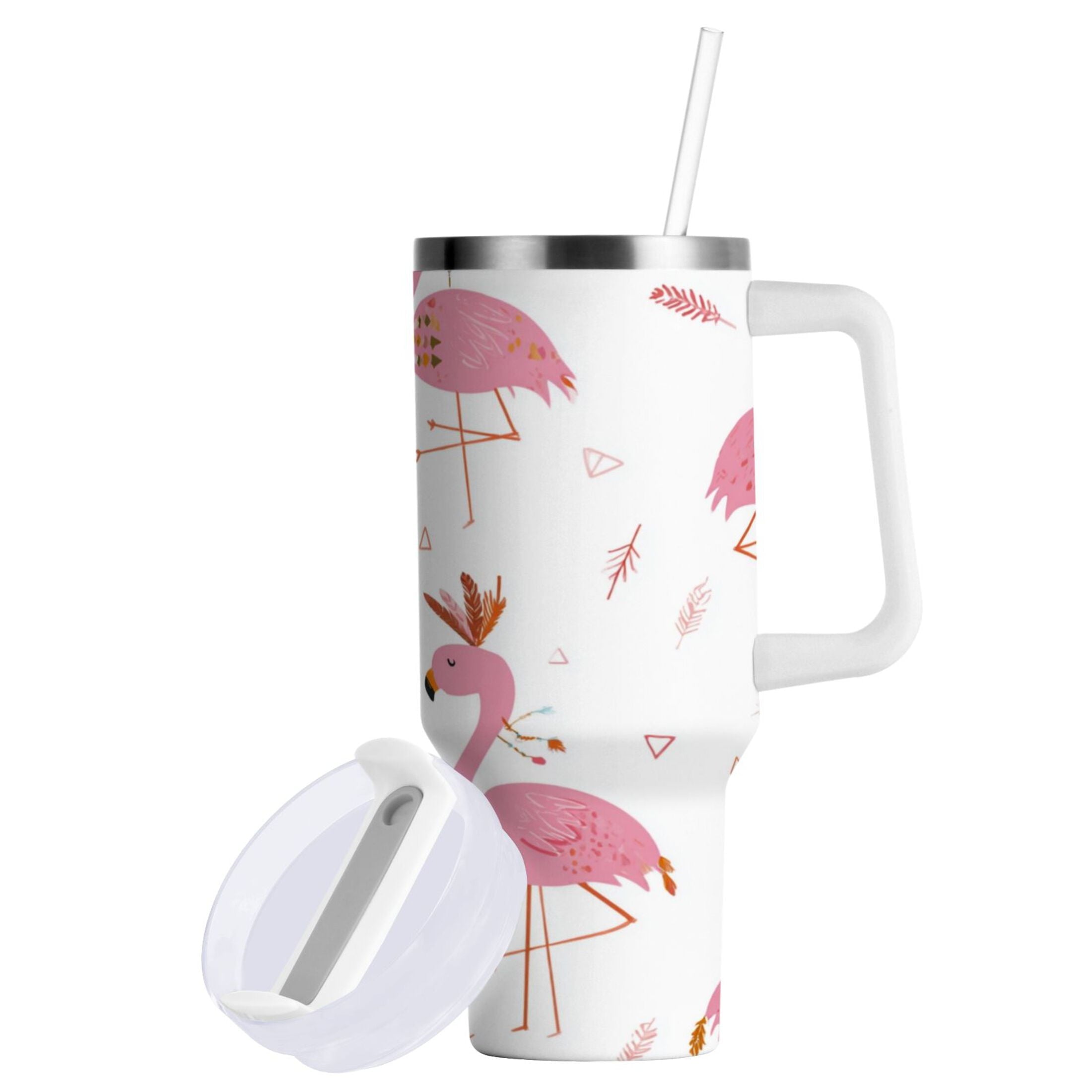 40 oz Insulated Stainless Steel Tumbler Double Wall Stainless Steel Tumbler with 2-Way Drinking Cute Pink Flamingo Pattern Edition-B0M7