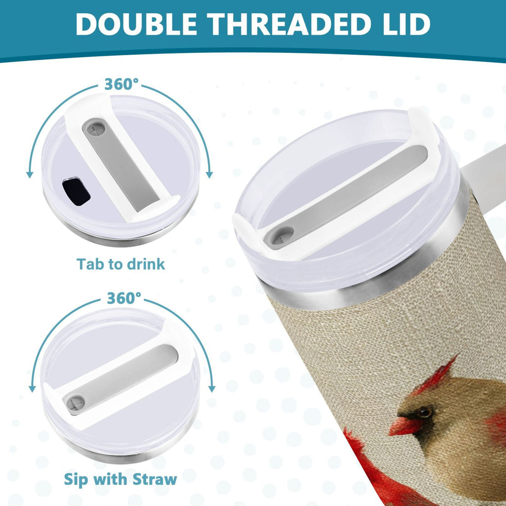 30 oz Insulated Stainless Steel Tumbler Double Wall Stainless Steel Tumbler with 2-Way Drinking Bird and Snow-covered Trees Edition-R8E6
