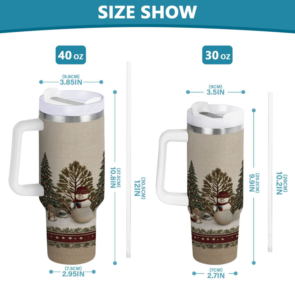 30 oz Insulated Stainless Steel Tumbler Double Wall Stainless Steel Tumbler with 2-Way Drinking Snowmen and Deer in The Forest Edition-8O0F