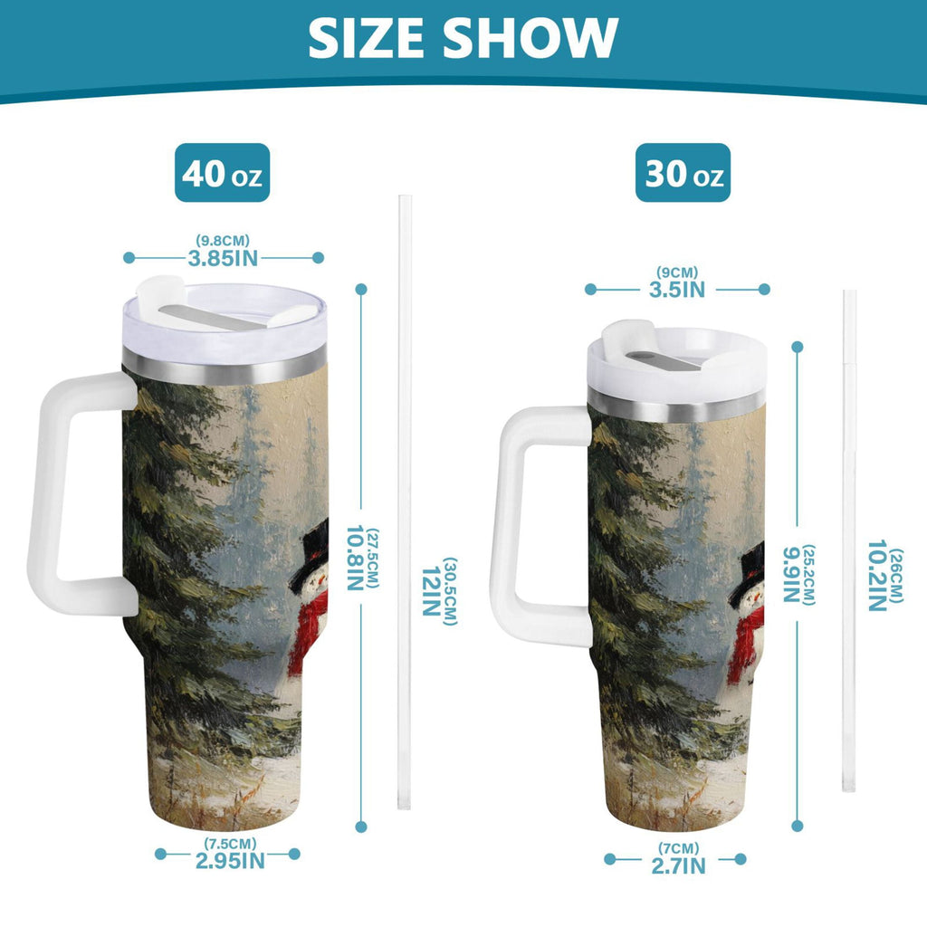 40 oz Insulated Stainless Steel Tumbler Double Wall Stainless Steel Tumbler with 2-Way Drinking Moody Snowman Couple Edition-W4AX