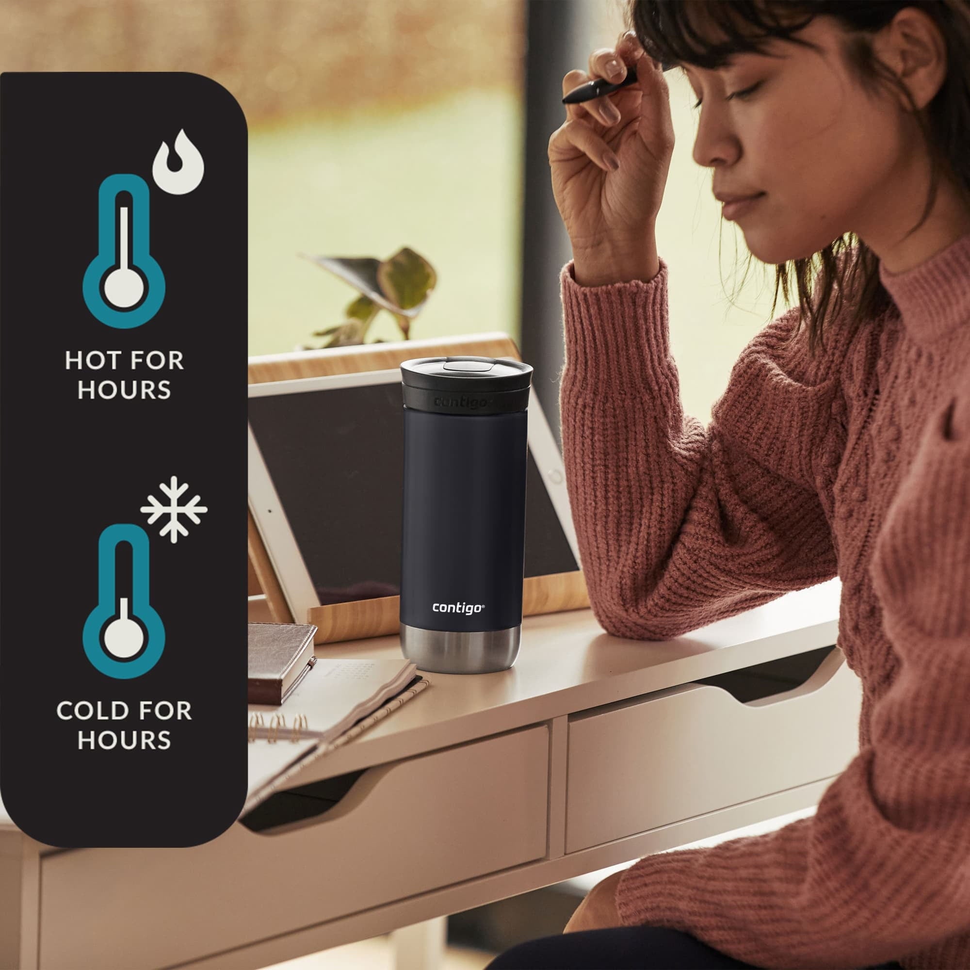 Contigo 16 oz. Huron 2.0 SnapSeal Stainless Steel Travel Mug - Licorice Edition-JX9A