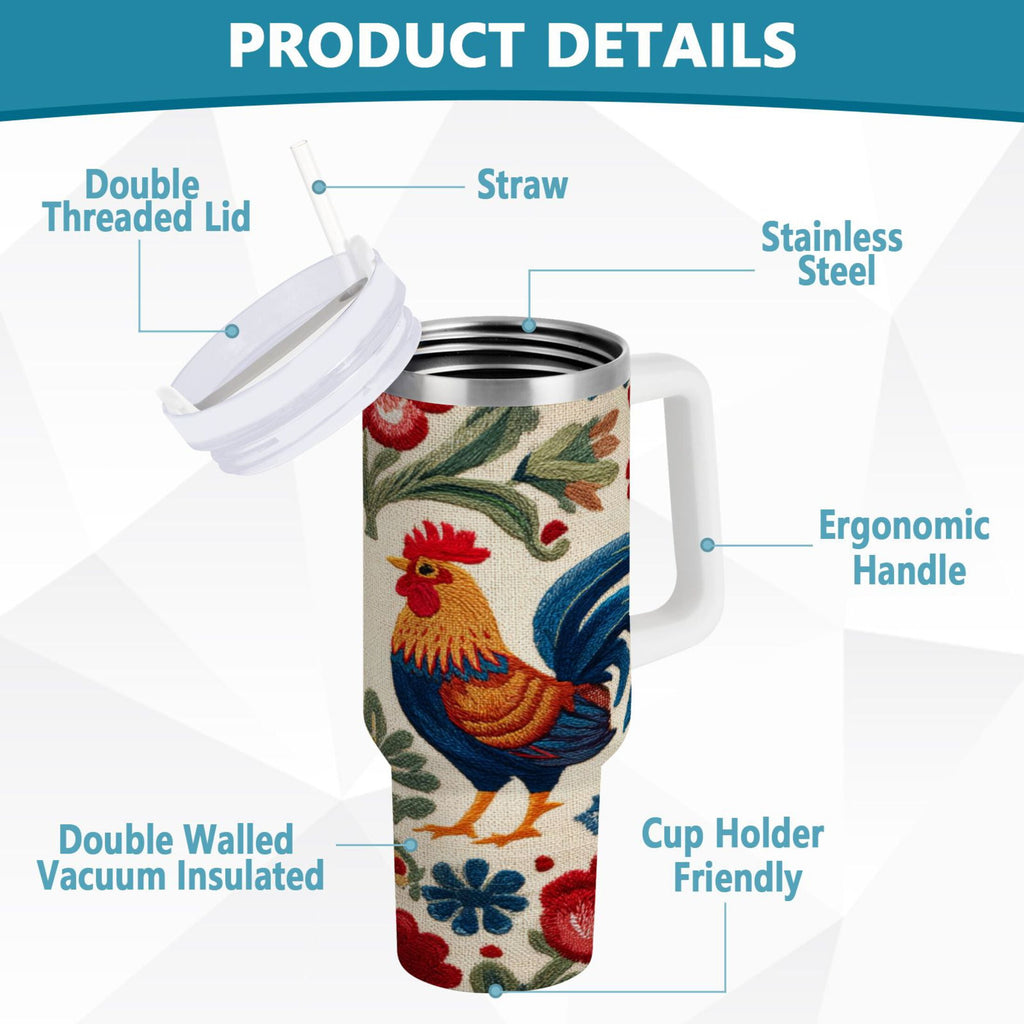 40 oz Insulated Stainless Steel Tumbler Double Wall Stainless Steel Tumbler with 2-Way Drinking Male and Female Chickens Edition-SX2M