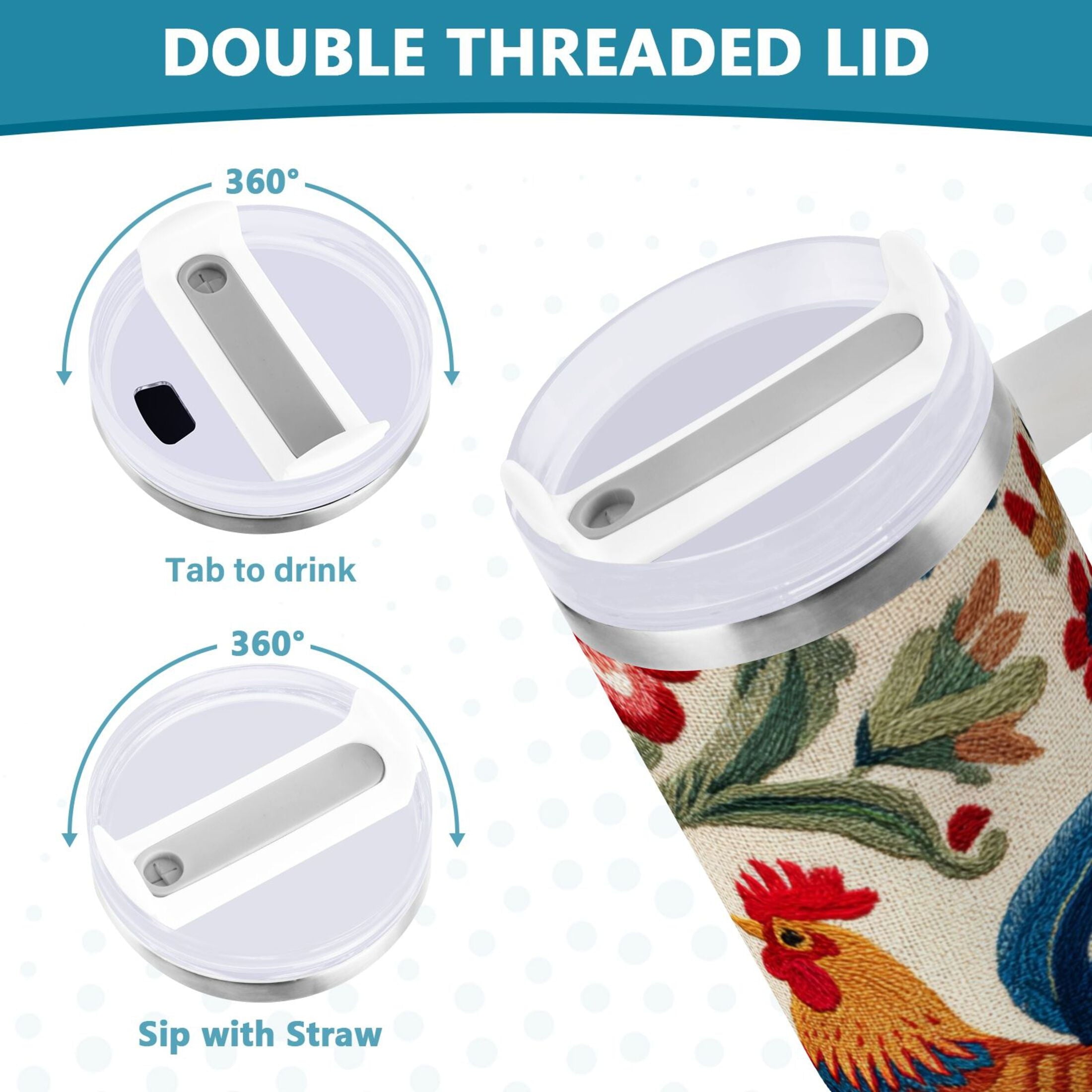 40 oz Insulated Stainless Steel Tumbler Double Wall Stainless Steel Tumbler with 2-Way Drinking Male and Female Chickens Edition-SX2M