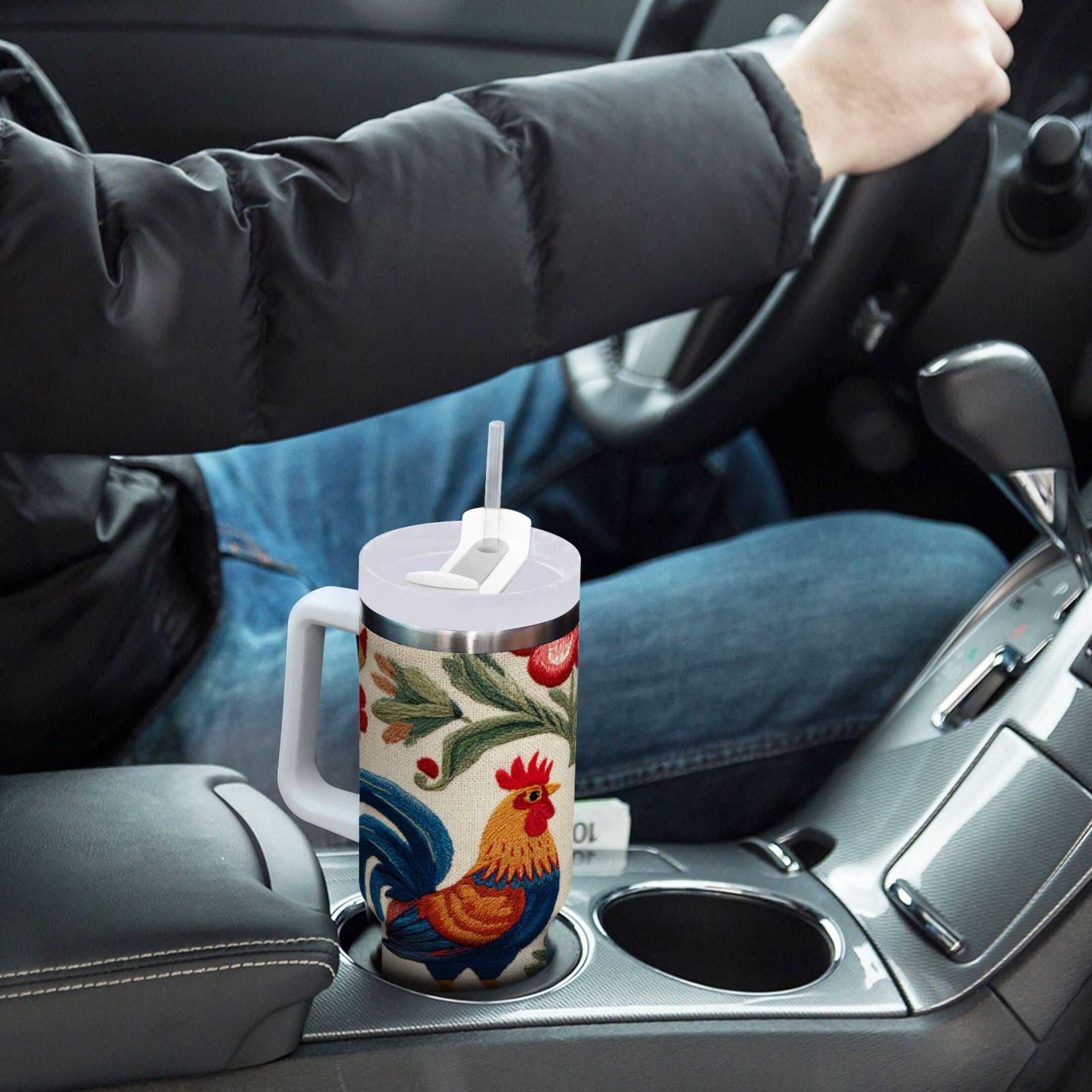 40 oz Insulated Stainless Steel Tumbler Double Wall Stainless Steel Tumbler with 2-Way Drinking Male and Female Chickens Edition-SX2M